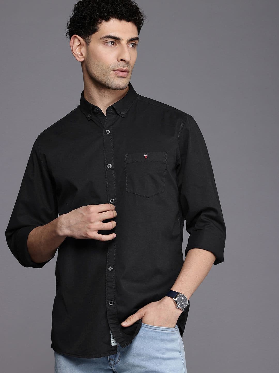 Louis Philippe Jeans Slim Fit Opaque Pure Cotton Casual Shirt - view 1