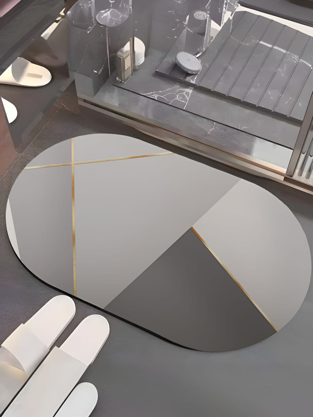 UMAI Grey Geometric Anti-Skid 240 GSM Bathroom Mat - view 1