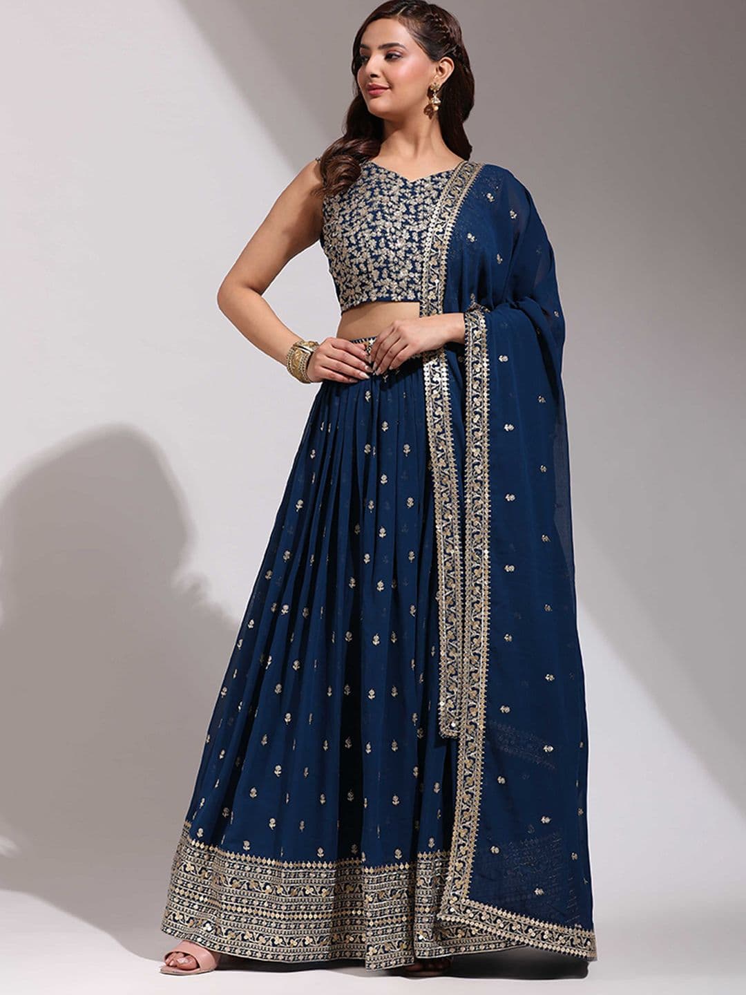 Fabcartz Embellished Sequinned Semi-Stitched Lehenga & Unstitched Blouse With Dupatta - view 1