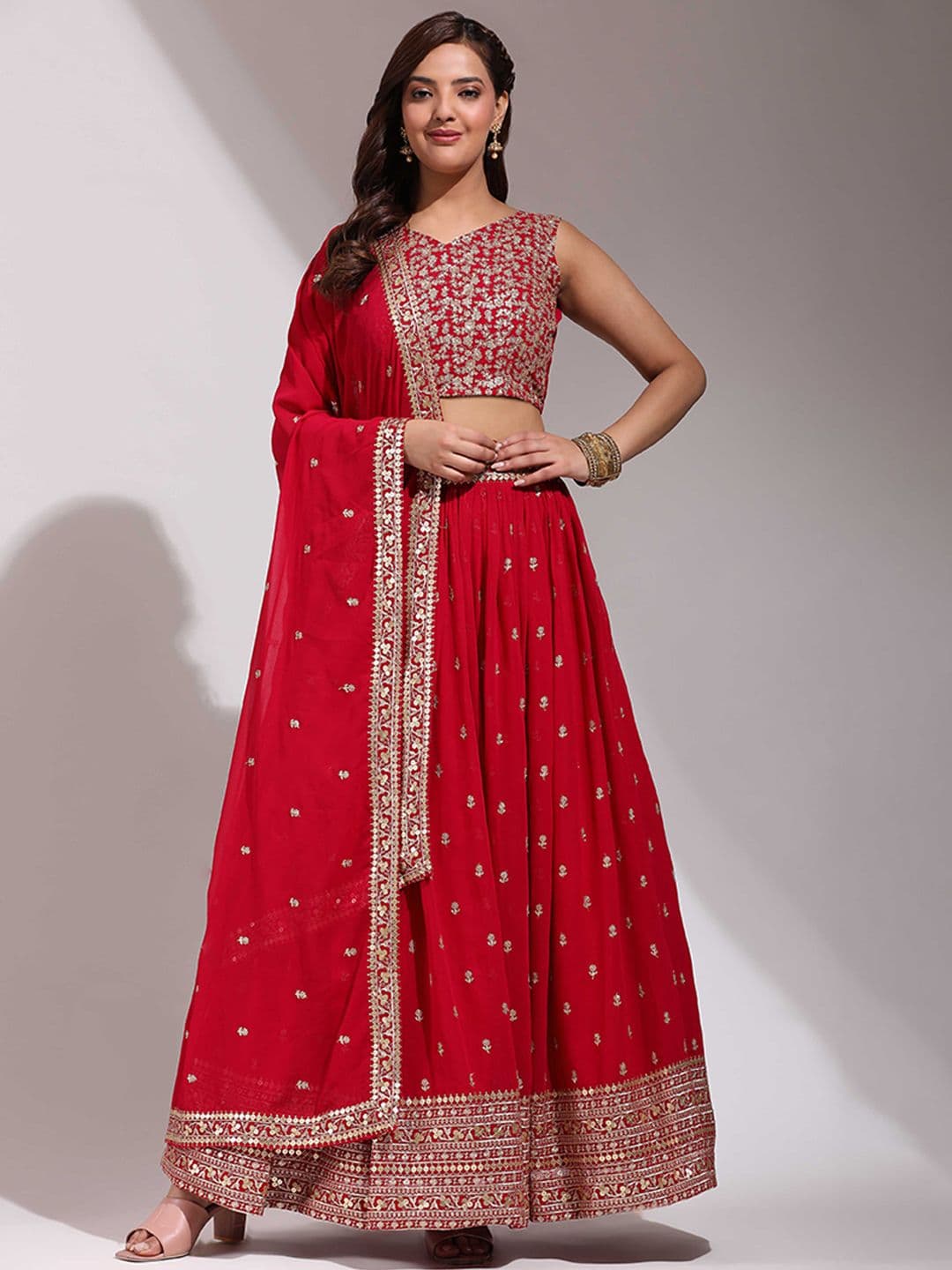 Fabcartz Embellished Sequinned Semi-Stitched Lehenga & Unstitched Blouse With Dupatta - view 1