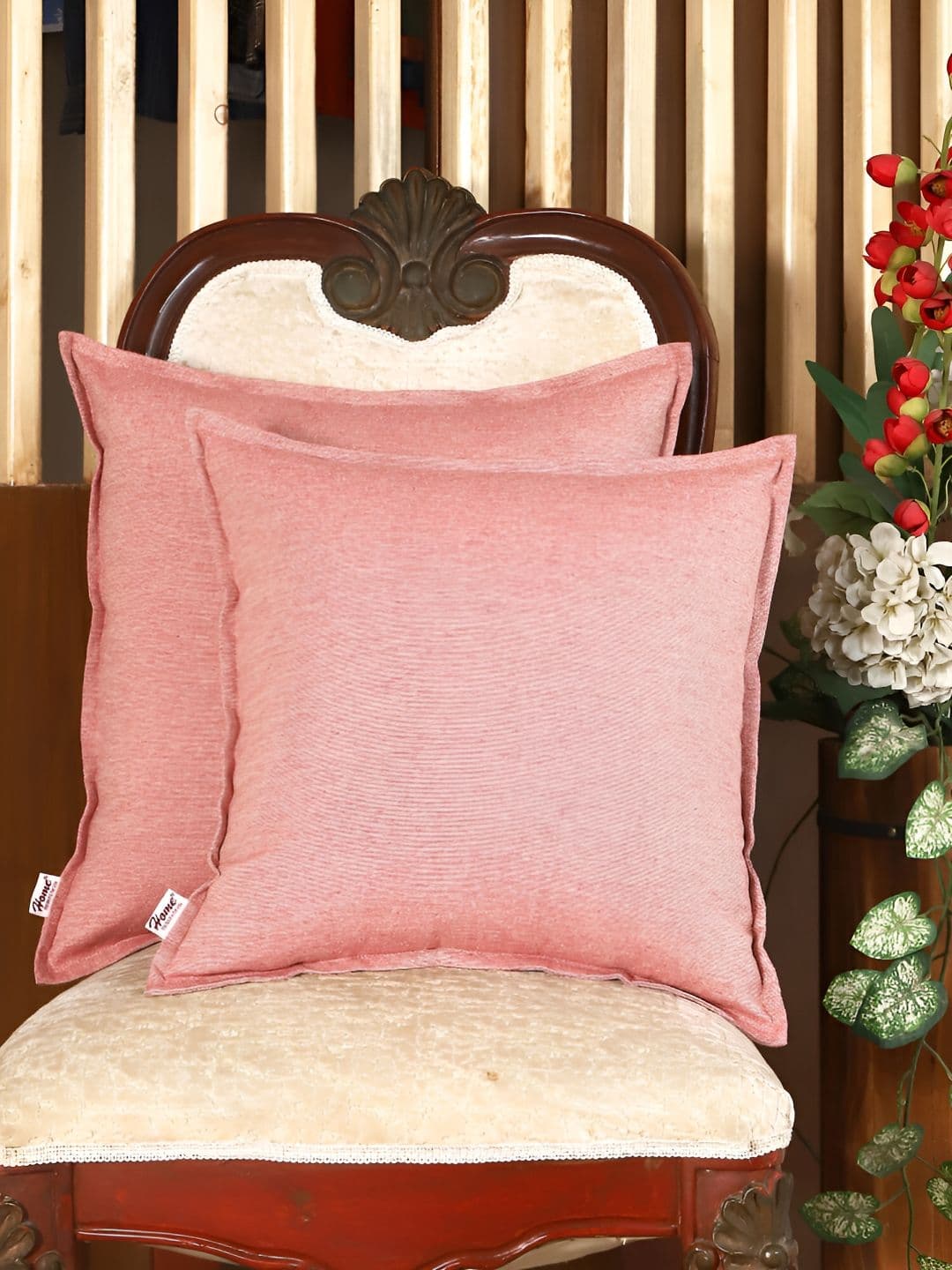 Home Red Cotton Lightweight 2 Square Cushion Covers -23.6x23.6In - view 1