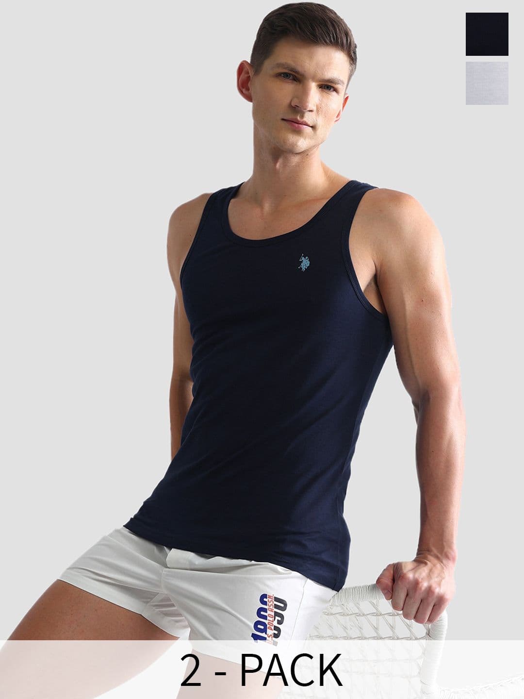 U.S. Polo Assn. Pack Of 2 Comfort Fit Pure Cotton Innerwear Vests OEV03-NW0-P2 - view 1