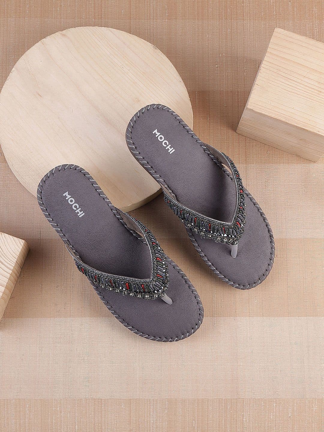 Mochi womens Grey Embellished Open Toe T-Strap Heels - view 1