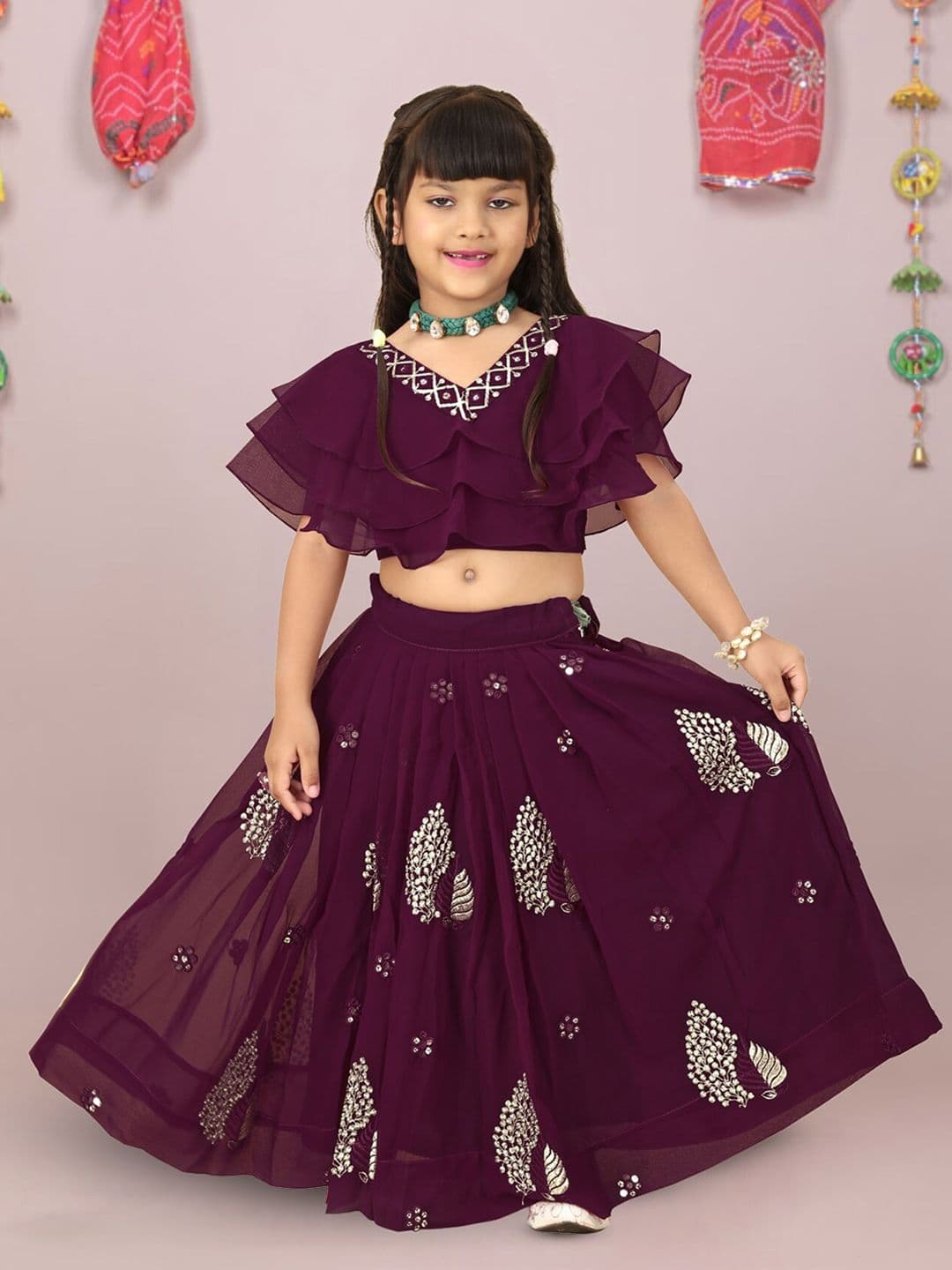 BAESD Girls Embroidered Thread Work Ready to Wear Lehenga & Blouse - view 1