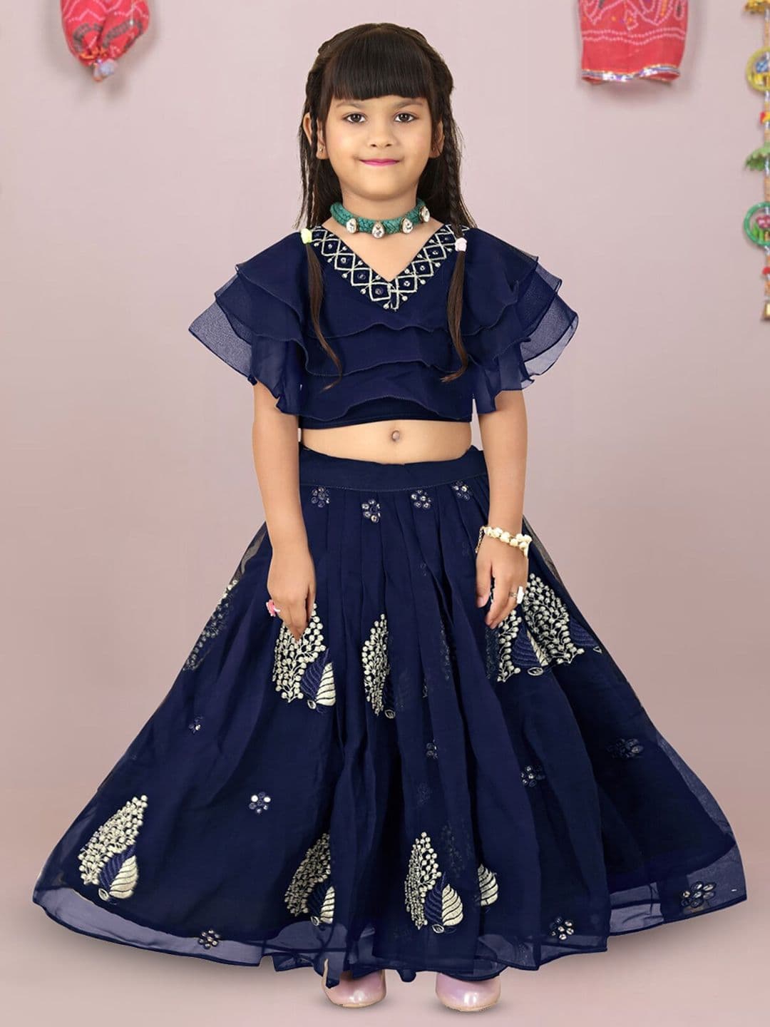 BAESD Girls Embroidered Thread Work Ready to Wear Lehenga & Blouse - view 1