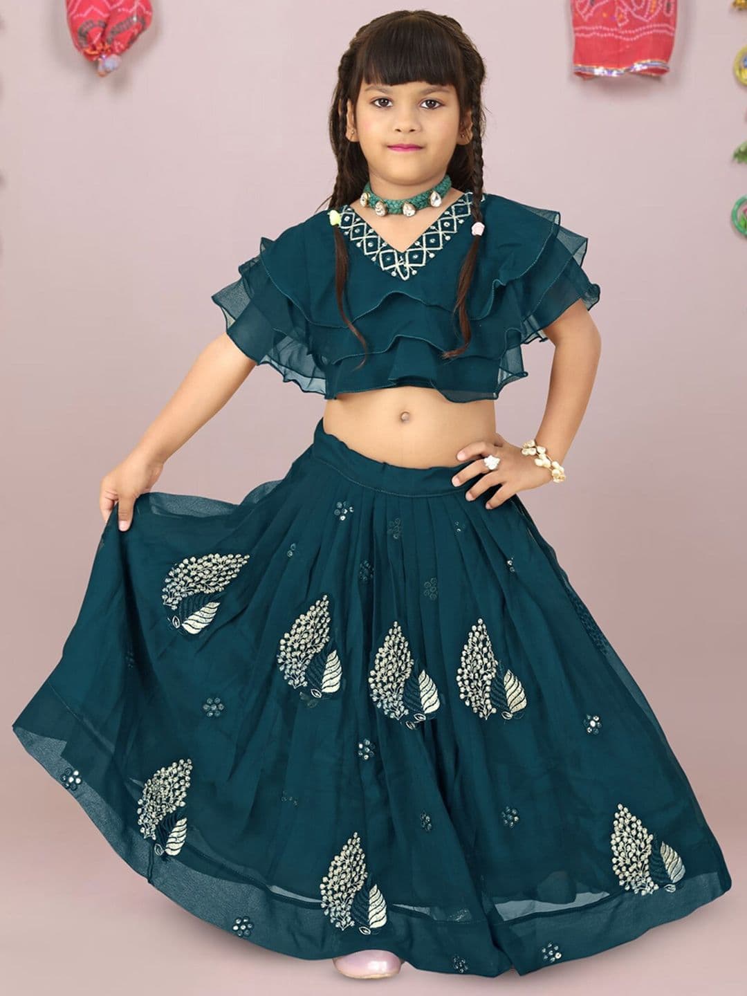BAESD Girls Embroidered Thread Work Ready to Wear Lehenga & Blouse - view 1