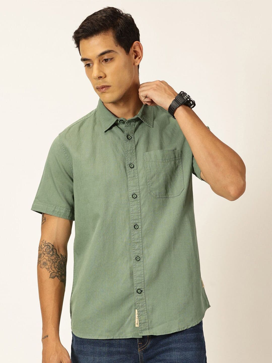 Thomas Scott Premium Spread Collar Cotton Linen Short Sleeves Casual Shirt - view 1