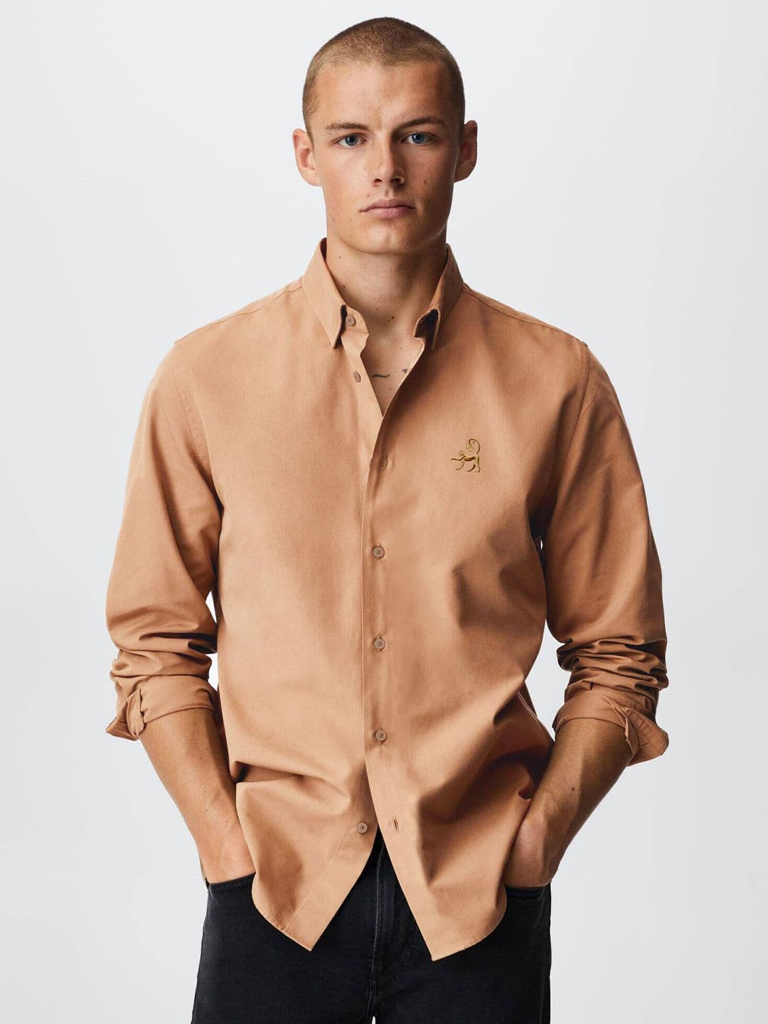 MISCHIEF MONKEY Classic Tailored Fit Long Sleeves Spread Collar Cotton Opaque Casual Shirt - view 1