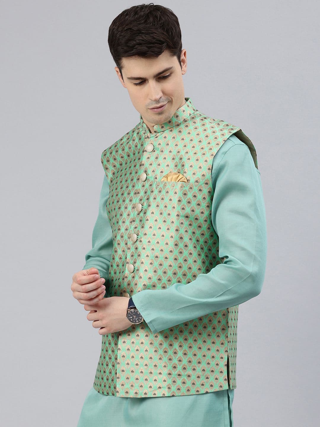 Manthan Men Woven Design Nehru Jacket - view 1