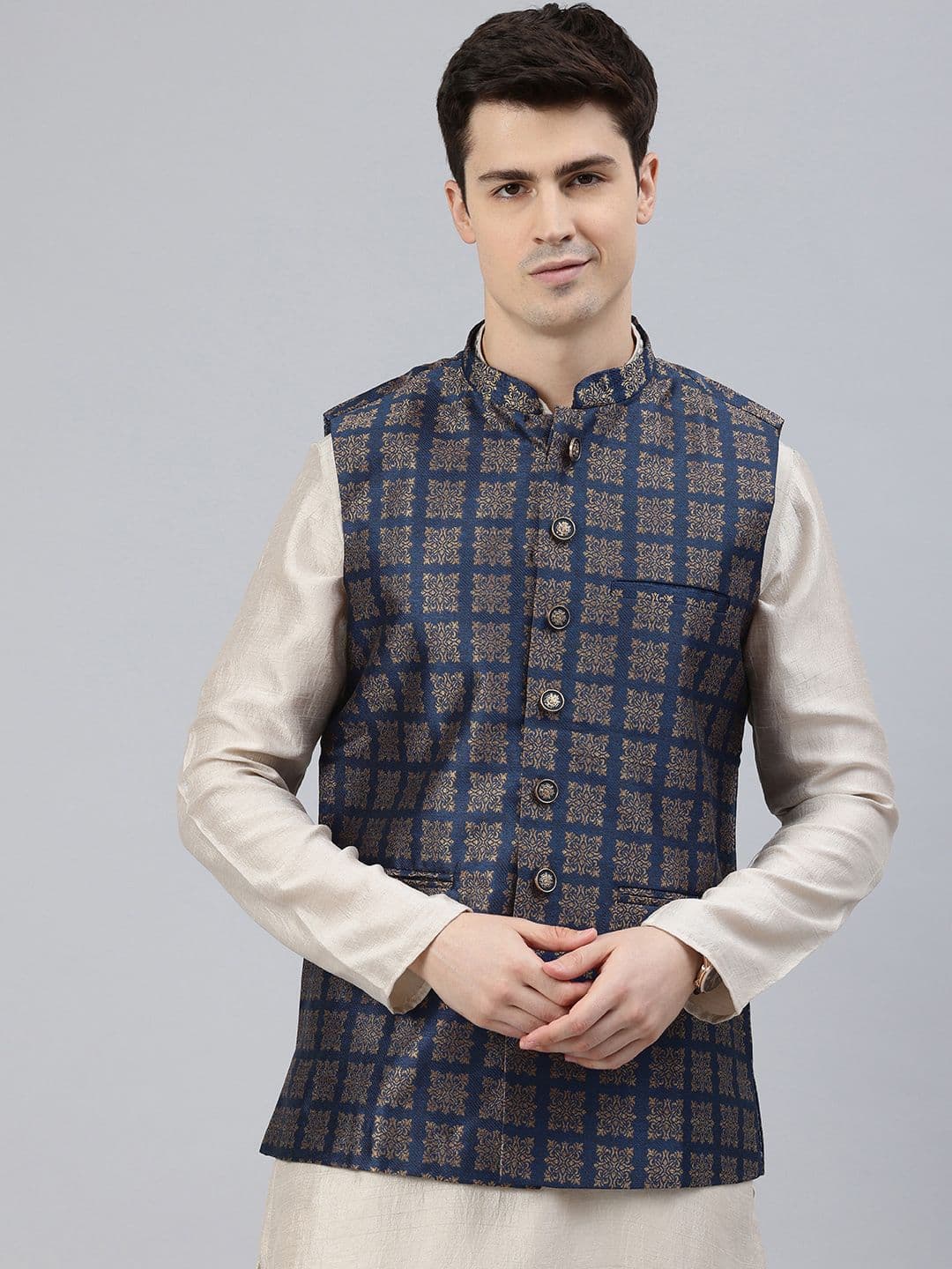 Manthan Woven Design Nehru Jacket - view 1