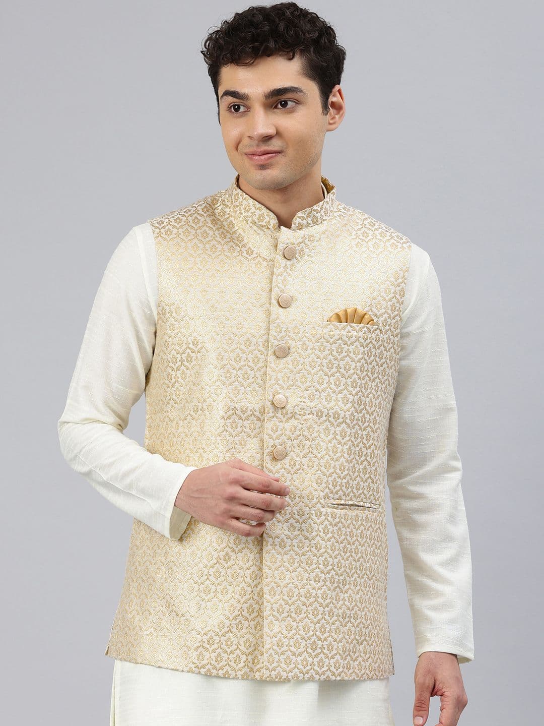 Manthan Woven Design Nehru Jacket - view 1