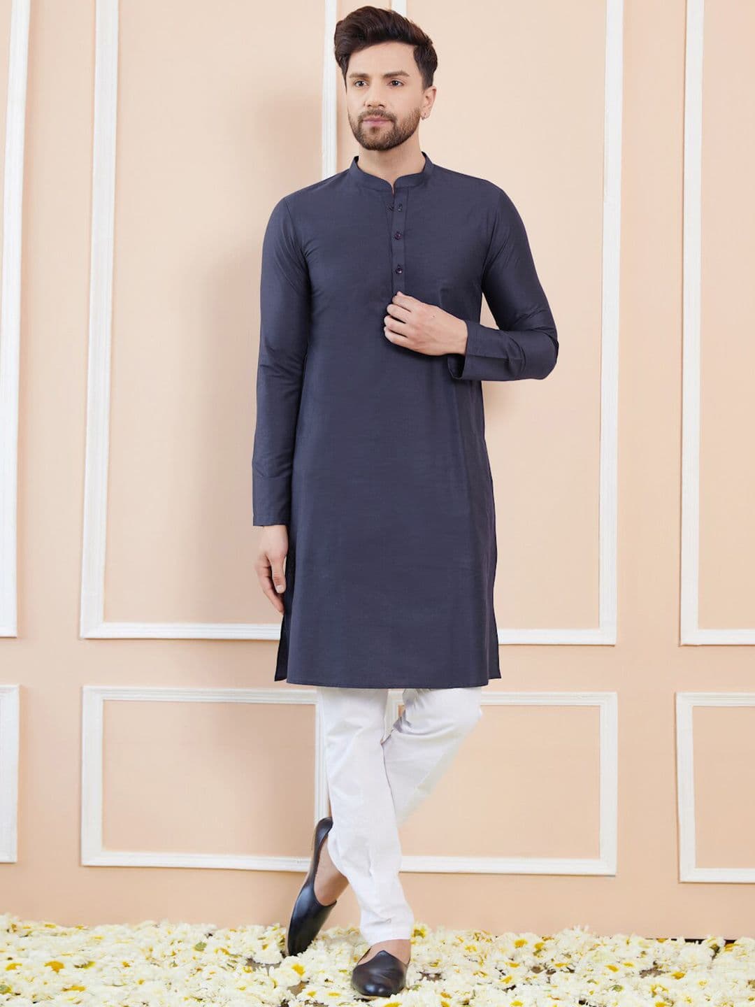 See Designs Mandarin Collar Long Sleeves Pure Cotton Straight Kurta - view 1