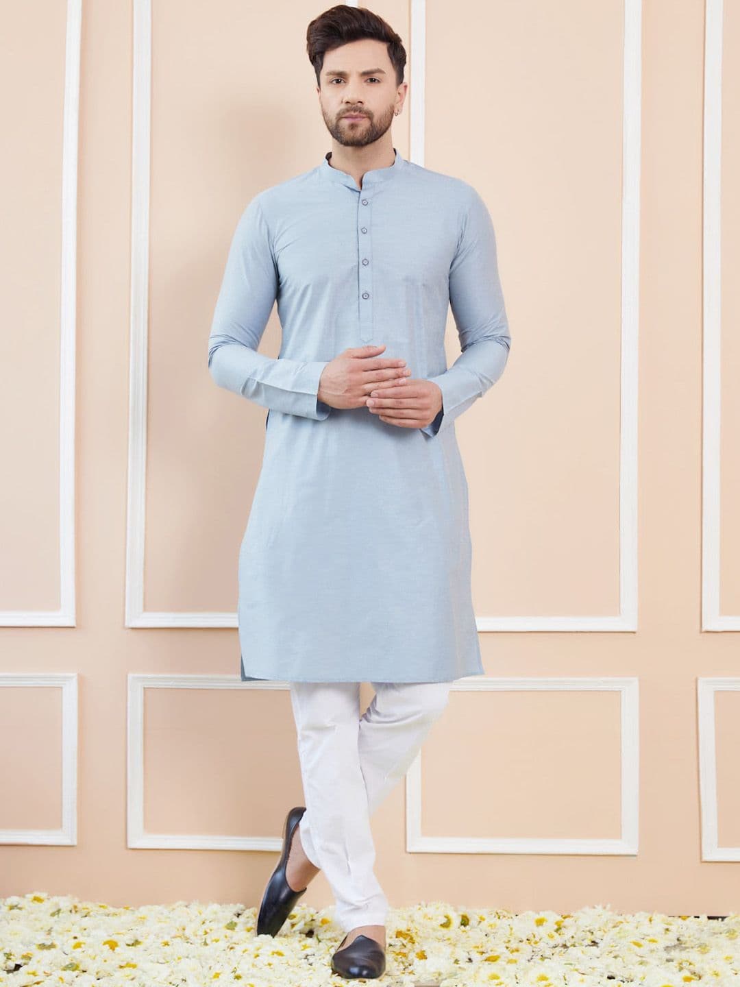See Designs Mandarin Collar Long Sleeves Cotton Kurta - view 1