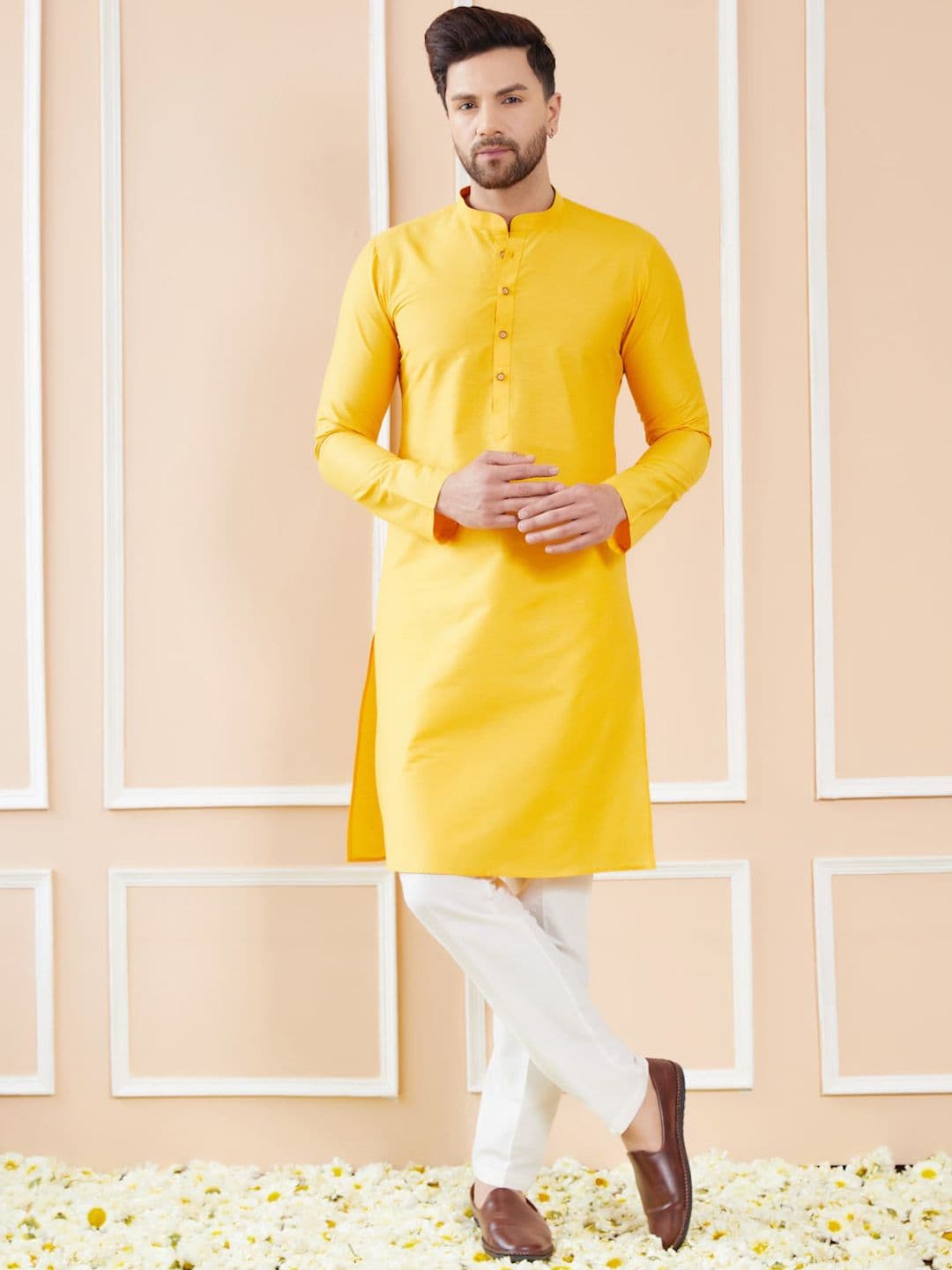 See Designs Mandarin Collar Long Sleeves Pure Cotton Straight Kurta - view 1