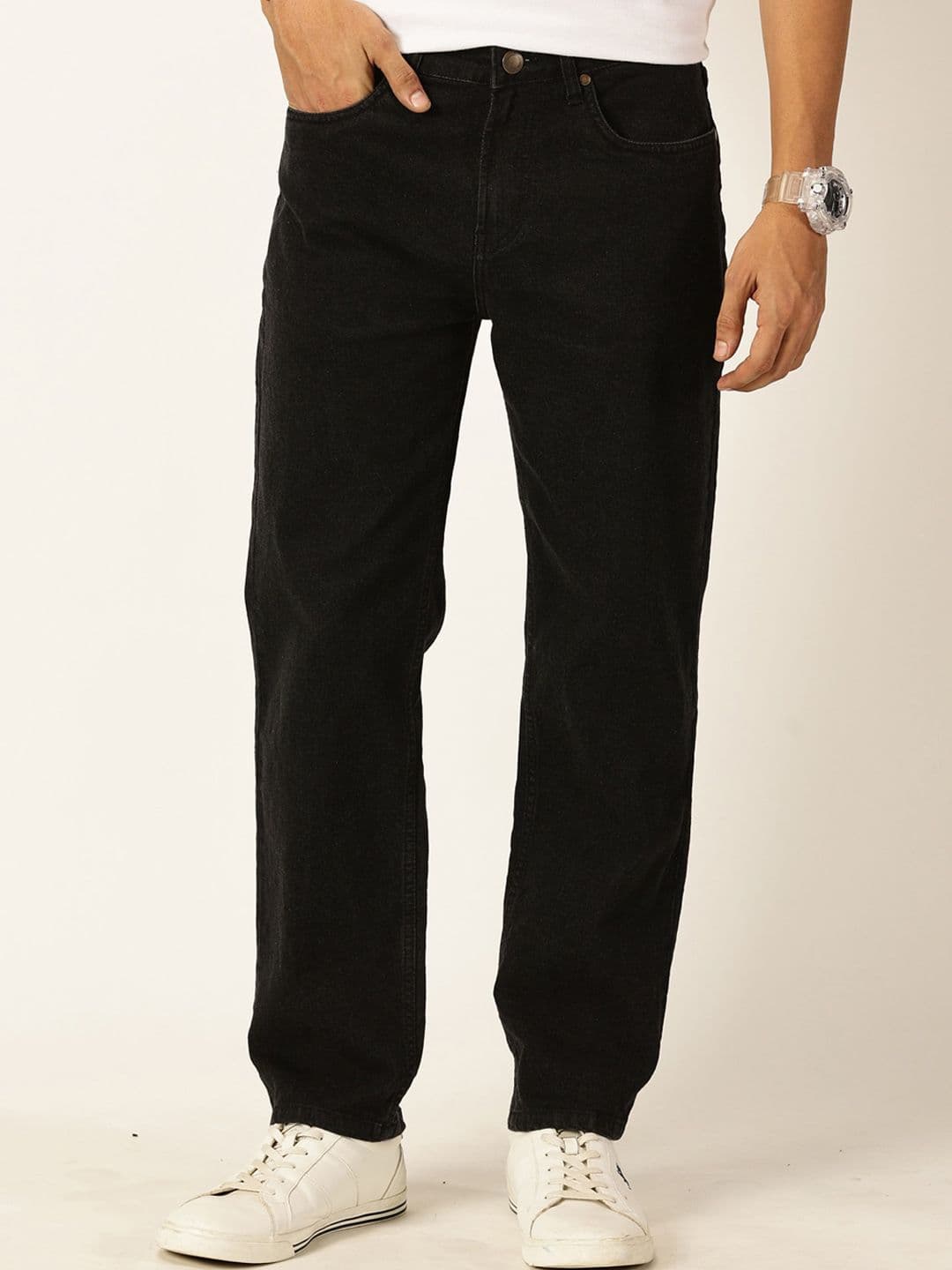 Mast & Harbour Black Men Mid-Rise Smart Relaxed Fit Stretchable Jeans
