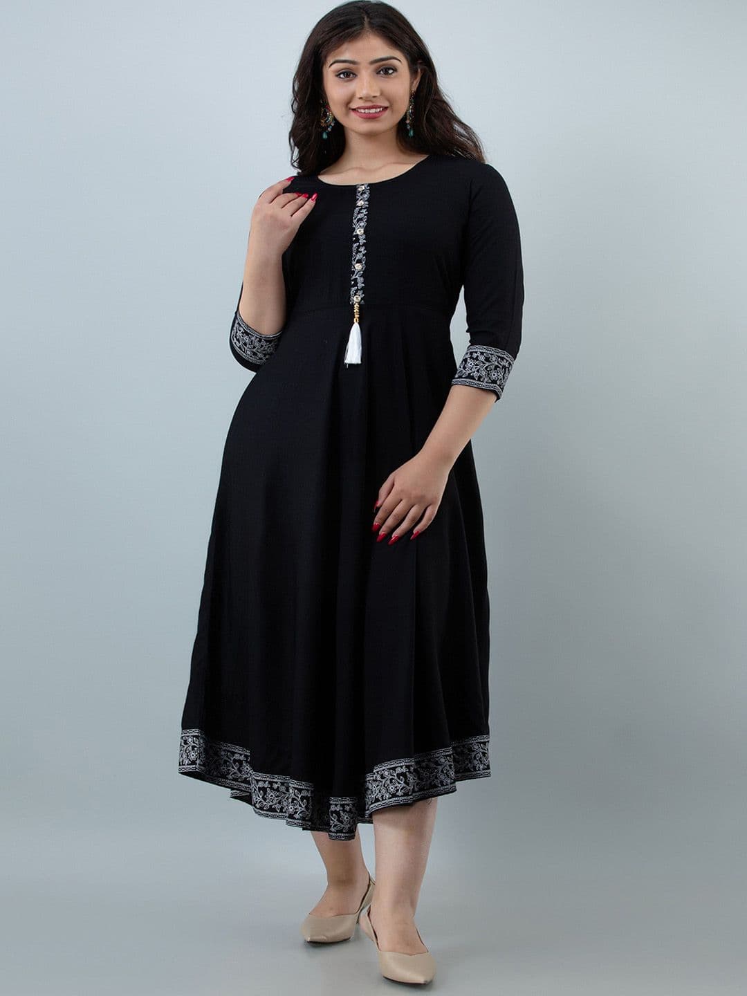PEARL IND Round Neck Rayon Anarkali Kurta - view 1