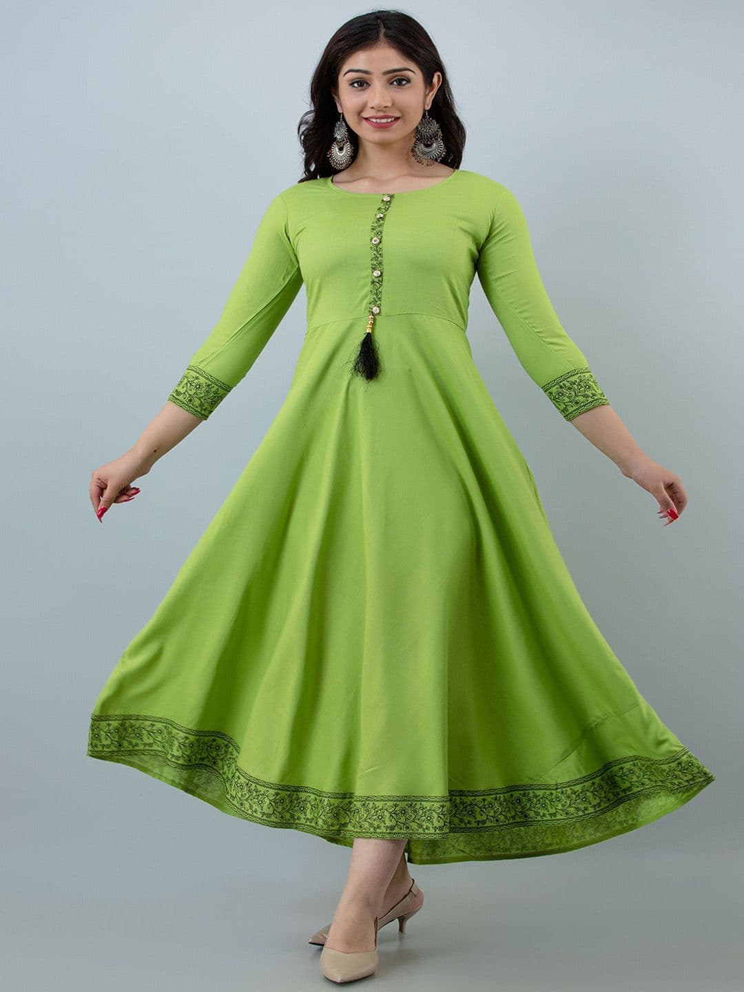 PEARL IND Round Neck Rayon Anarkali Kurta - view 1