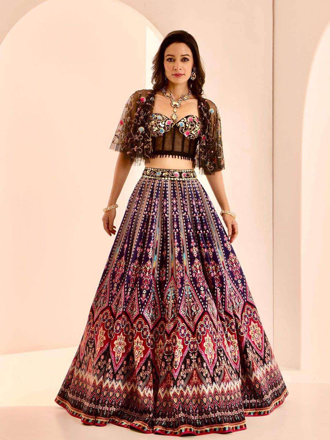 Rashika Sharma Embroidered Mirror Work Made to Measure Lehenga & Blouse - view 1