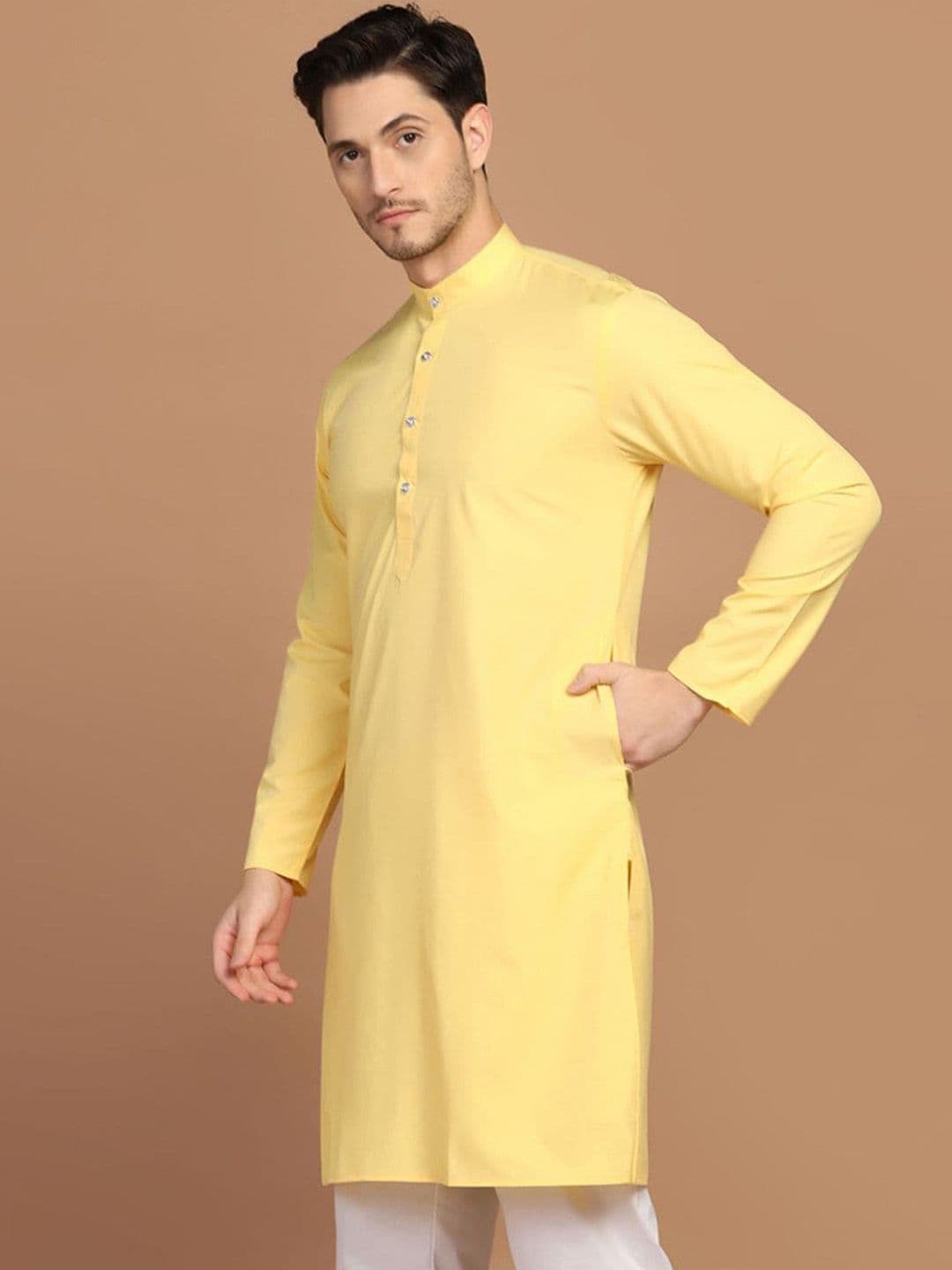 TAHVO Long Sleeves Mandarin Collar Cotton Mirror Work Kurta - view 1