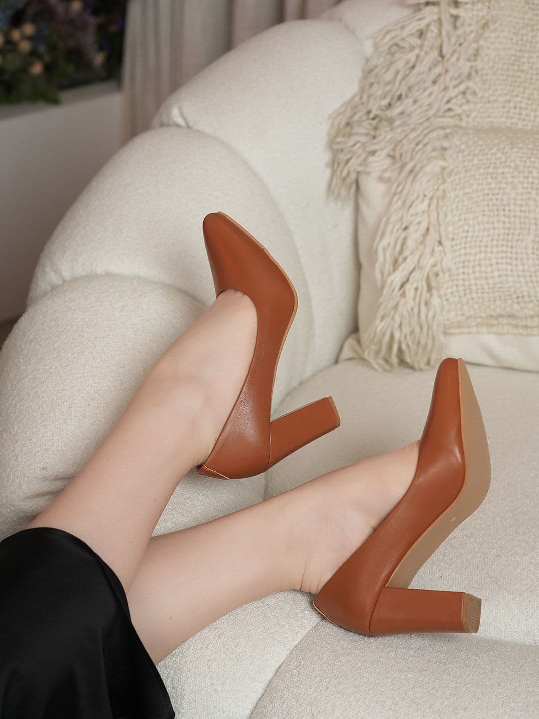Mast & Harbour Brown Pointed Toe Block Heeled Pumps - view 1