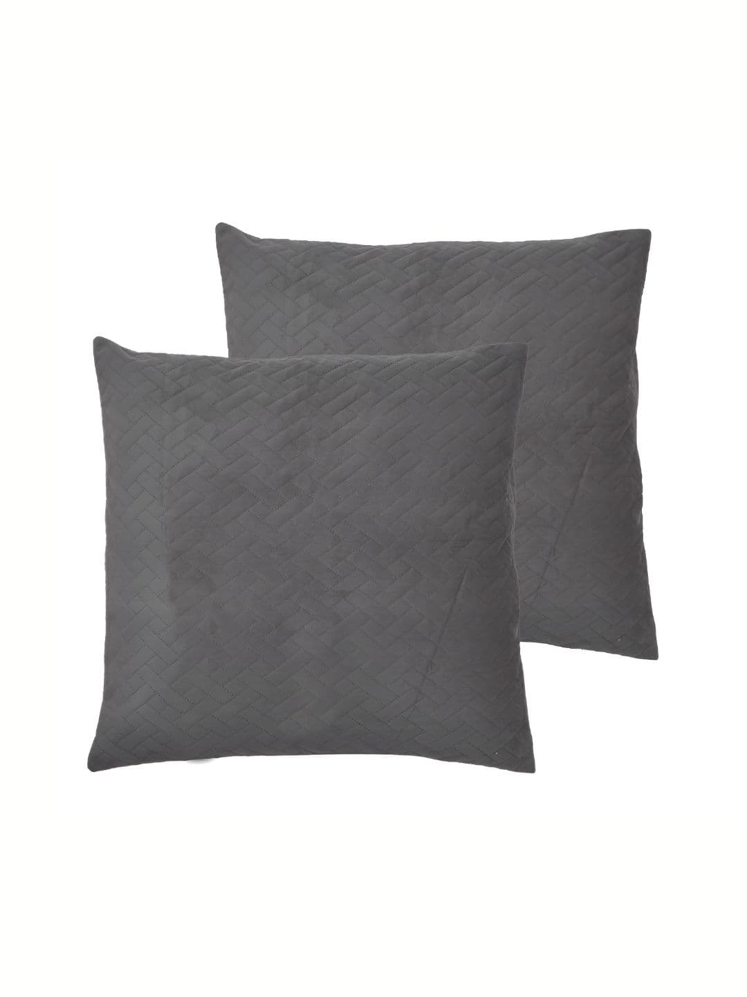 RRC Grey Geometric Velvet Quilted 2 Textured Square Cushion Covers -24x24In - view 1
