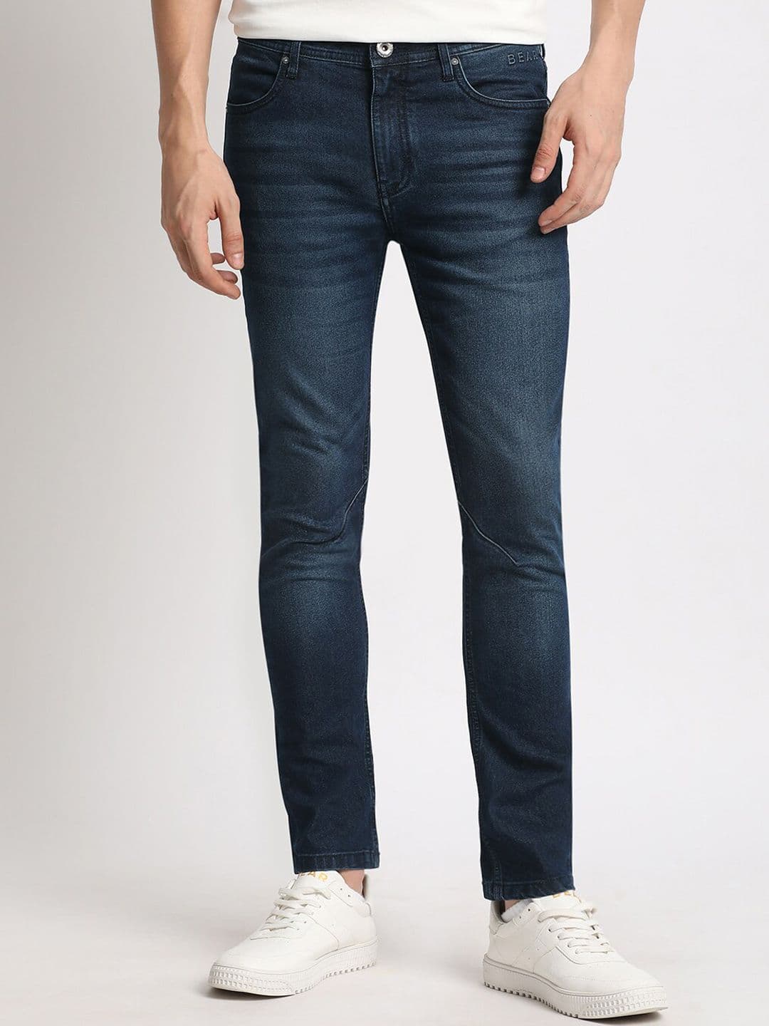 THE BEAR HOUSE Men Solid Blue Skinny Fit Clean Look Light Fade Whiskers Stretchable Jeans - view 1