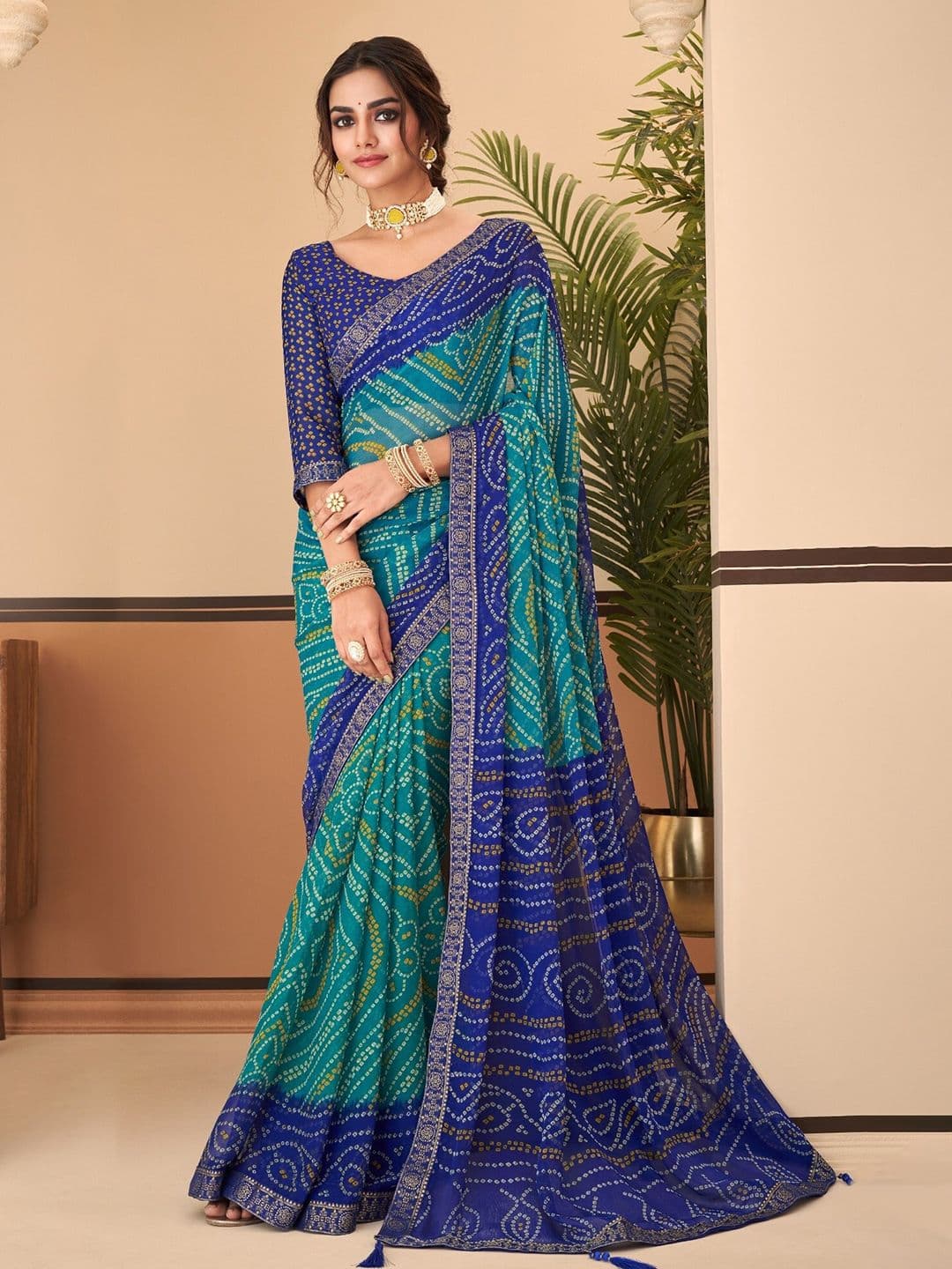 Reboot Fashions Bandhani Zari Pure Chiffon Bandhani Saree - view 1