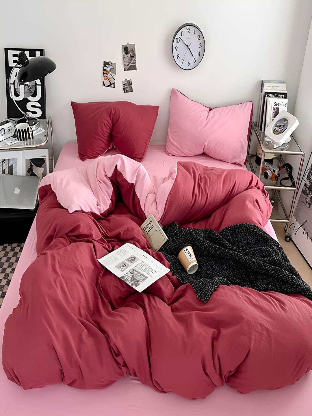 JC HOME Pink & Red 4 Pieces Double King Regular Bedding Set - view 1