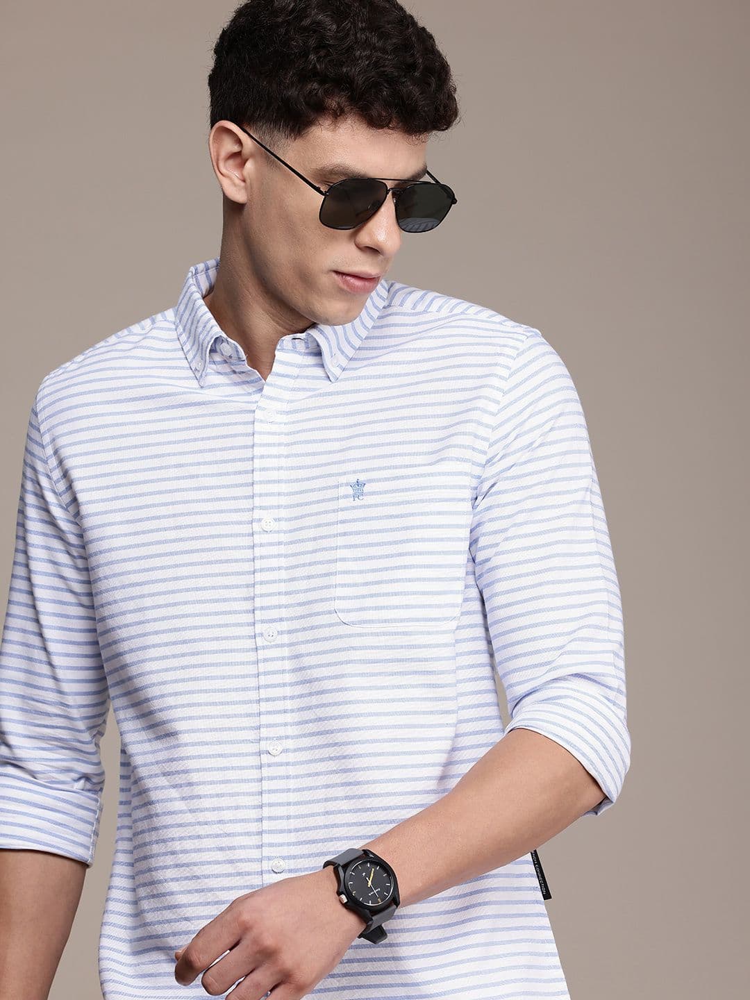 French Connection Men Premium Slim Fit Horizontal Stripes Pure Cotton Casual Shirt - view 1
