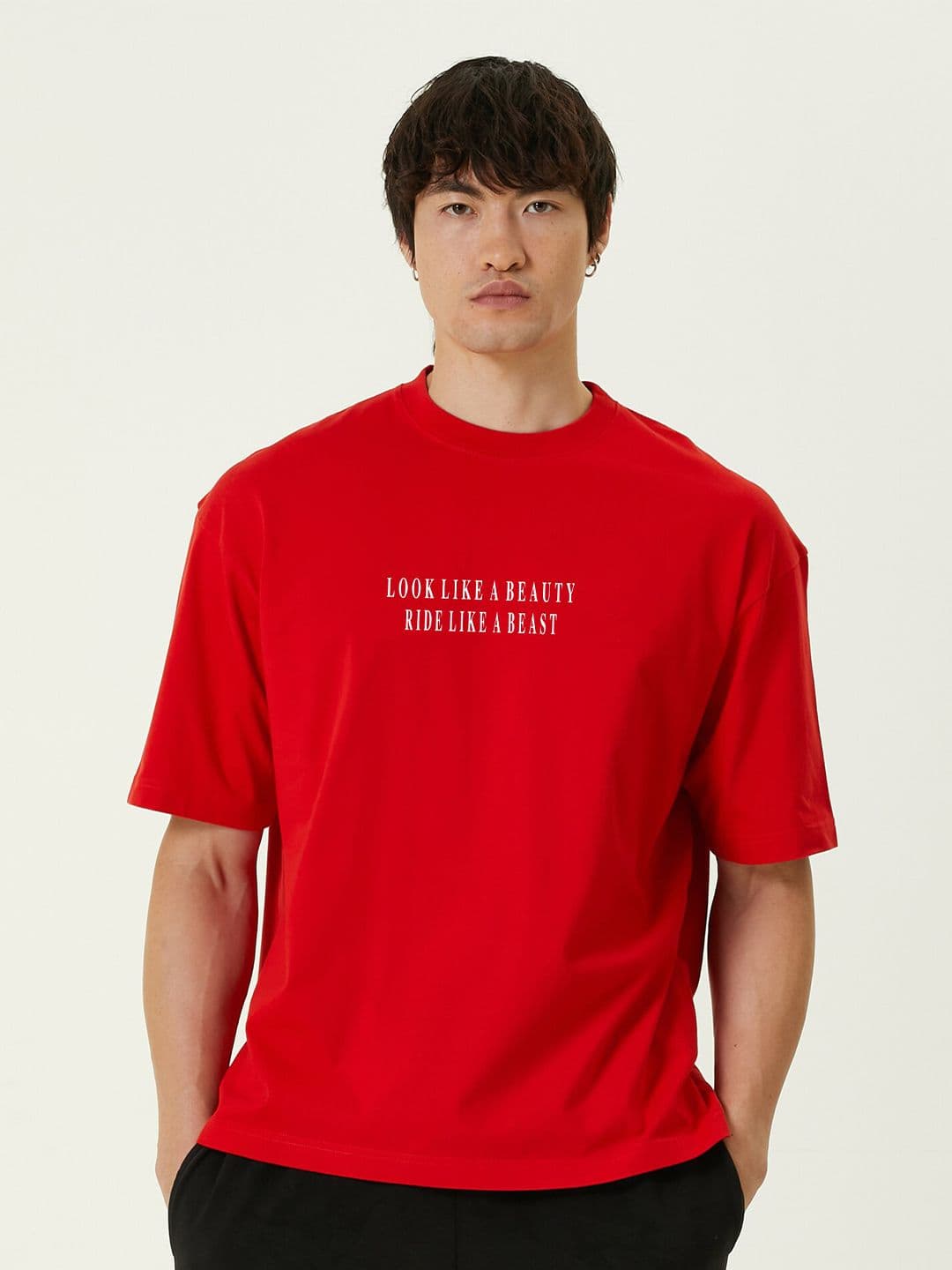 MISCHIEF MONKEY Men Cotton Typography Printed Oversized T-shirt - view 1