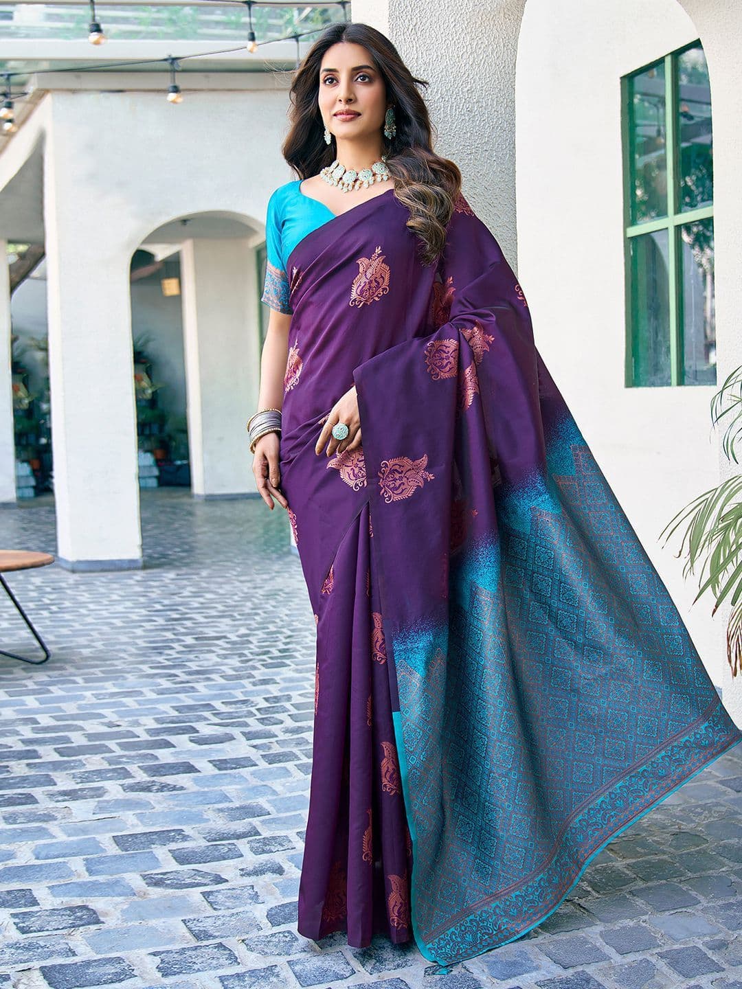 KALINI Woven Design Zari Silk Blend Saree With Blouse Piece - view 1