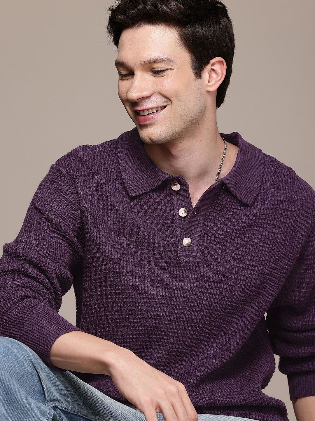 WROGN Shirt Collar Cable Knit Pullover Sweater - view 1