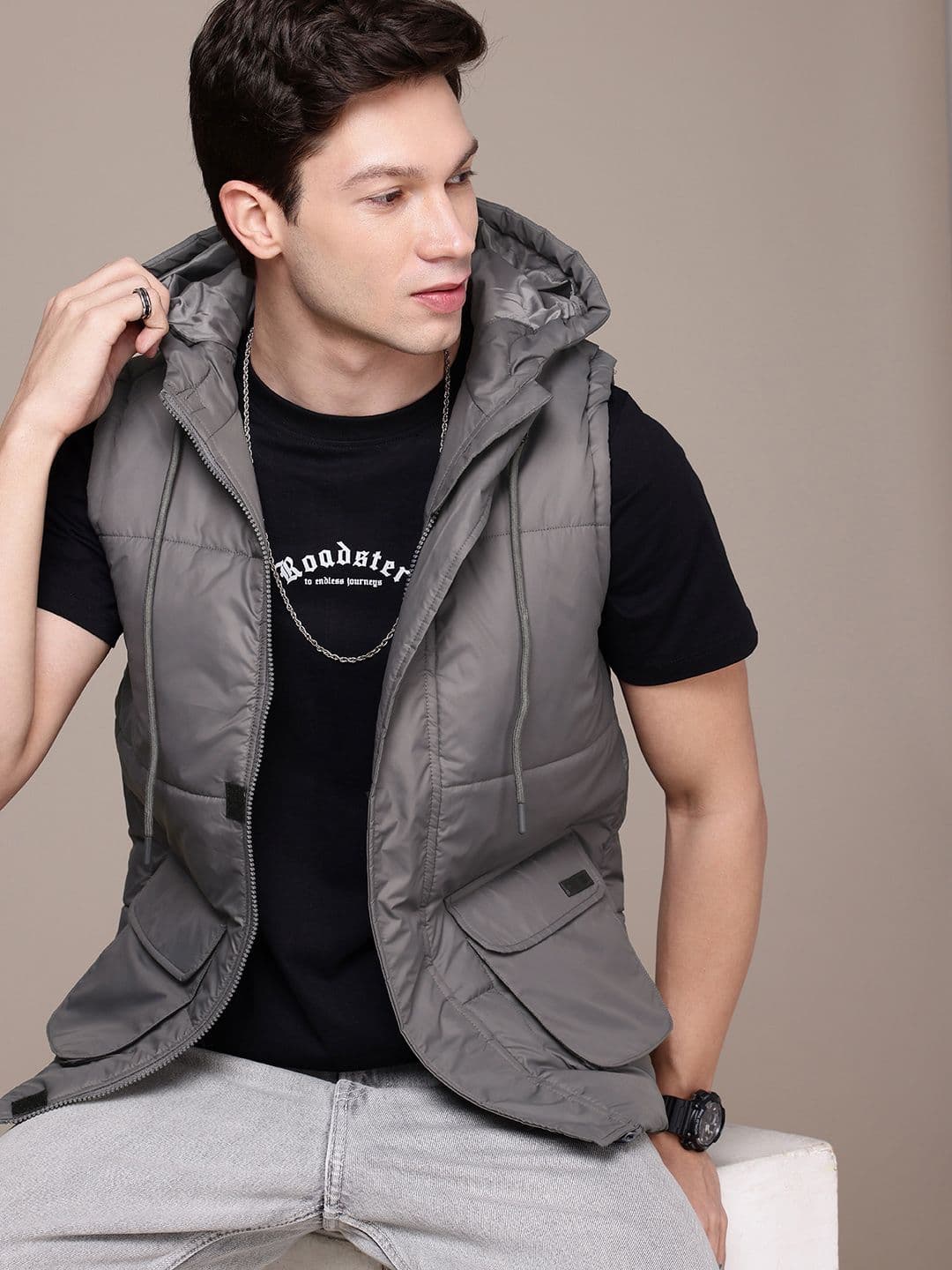 WROGN Sleeveless Padded Hooded Jacket - view 1