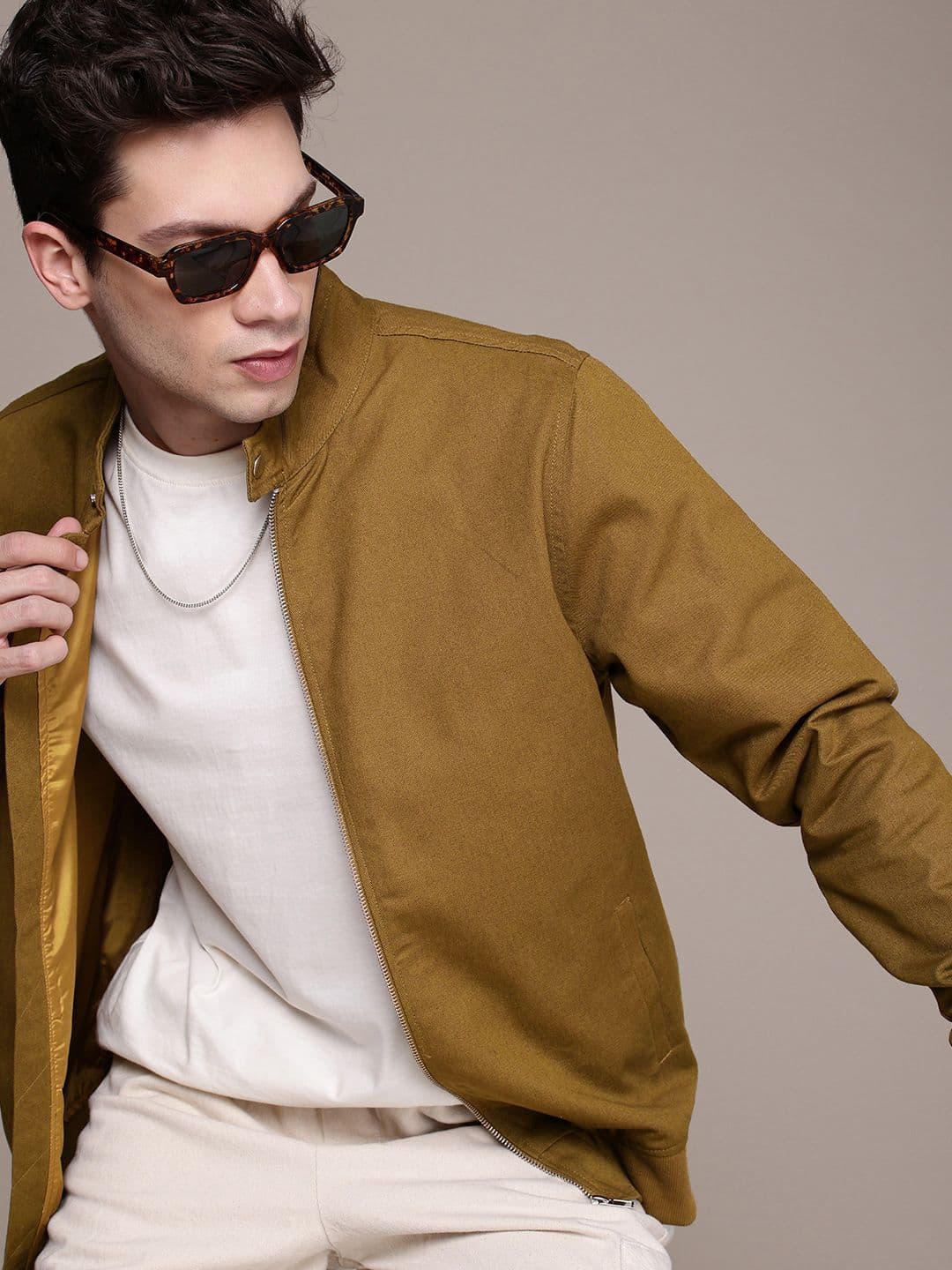 WROGN Cotton Comfort Fit Band Collar Bomber Jacket - view 1