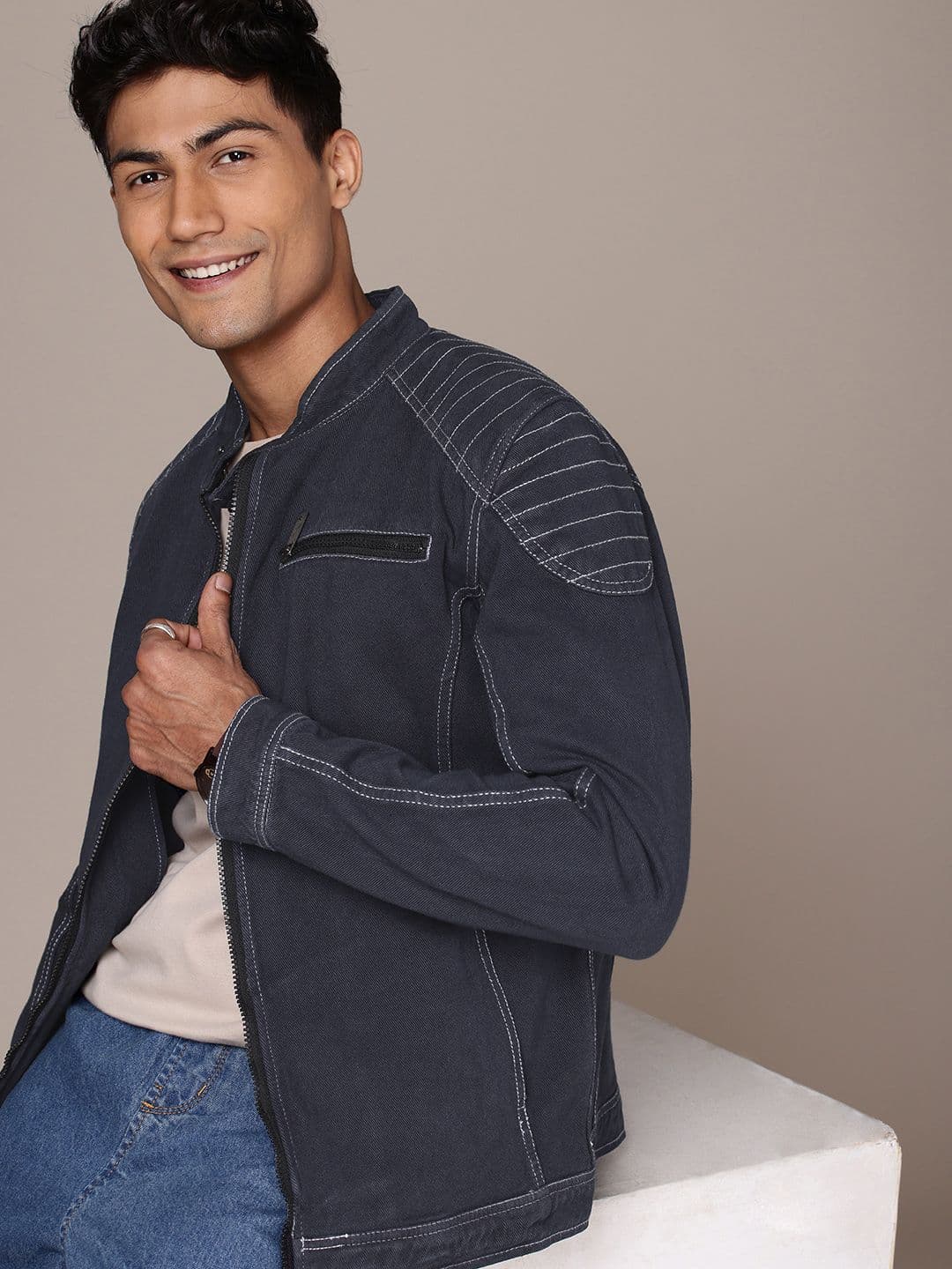 WROGN Band Collar Denim Jacket - view 1