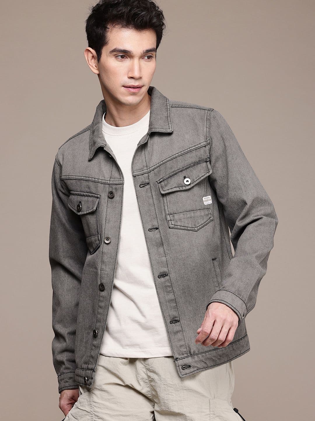 WROGN Cotton Spread Collar Denim Jacket - view 1