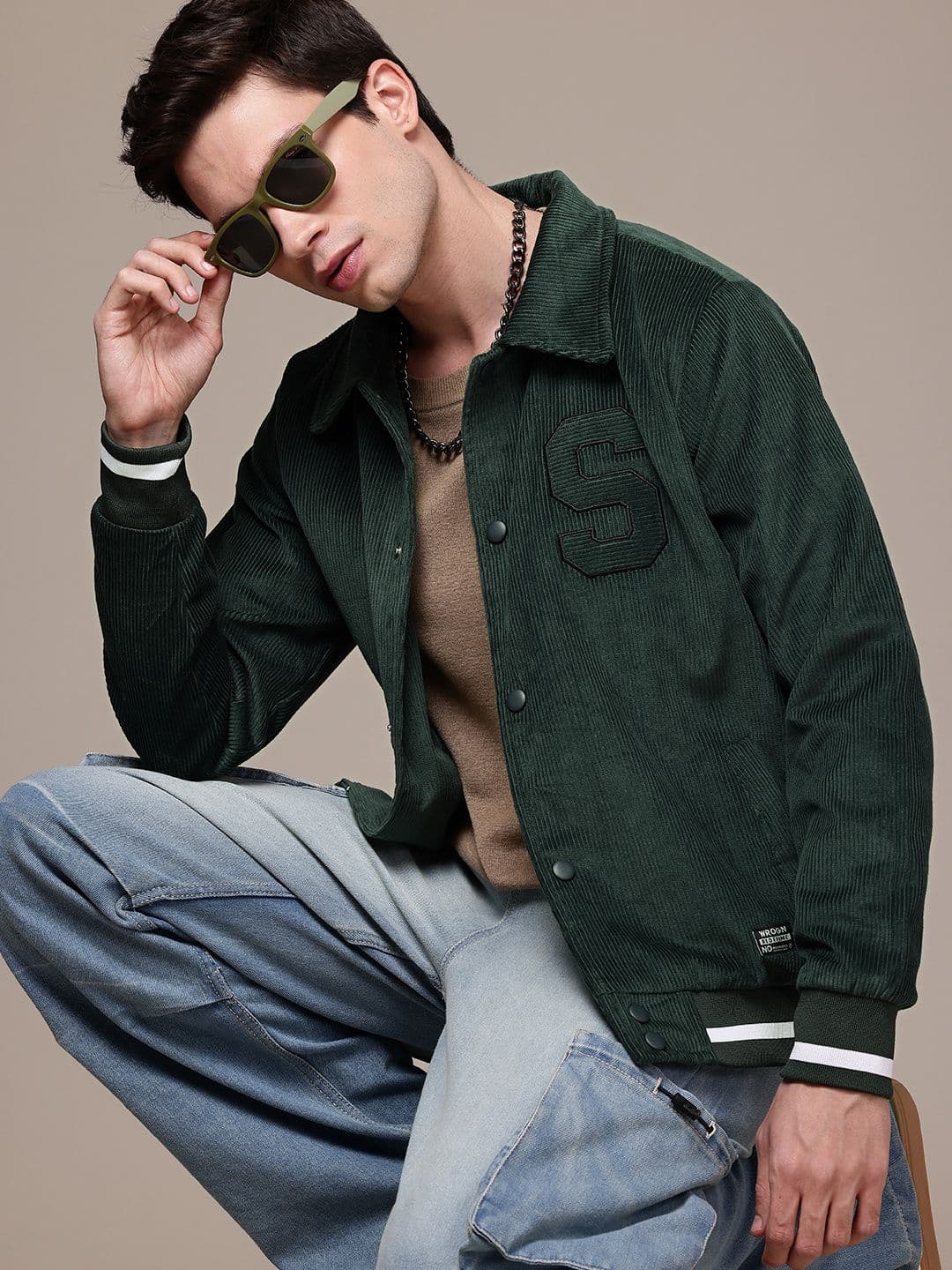WROGN Cotton Embroidered Detail Corduroy Varsity Jacket - view 1