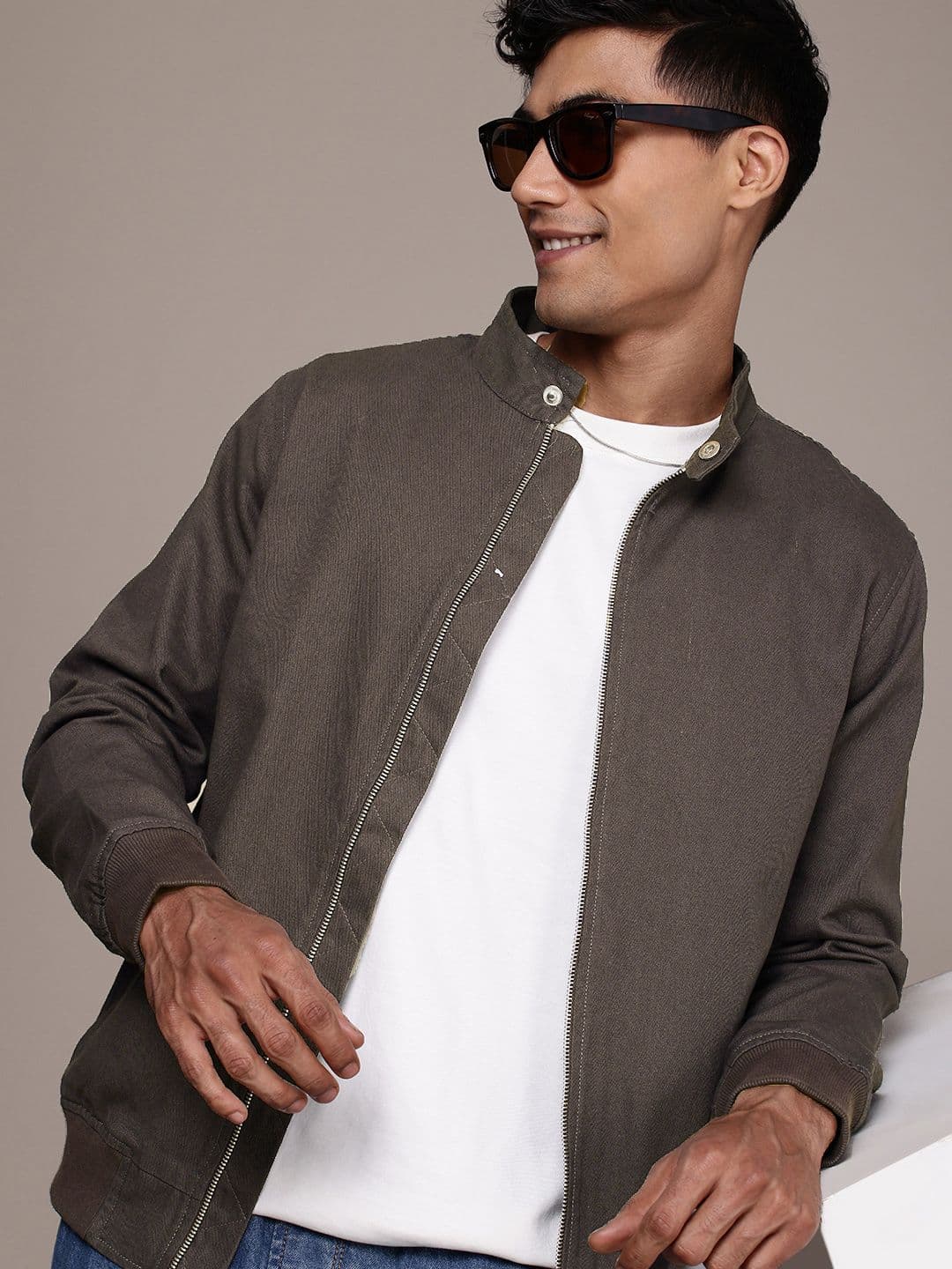 WROGN Cotton Comfort Fit Band Collar Bomber Jacket - view 1