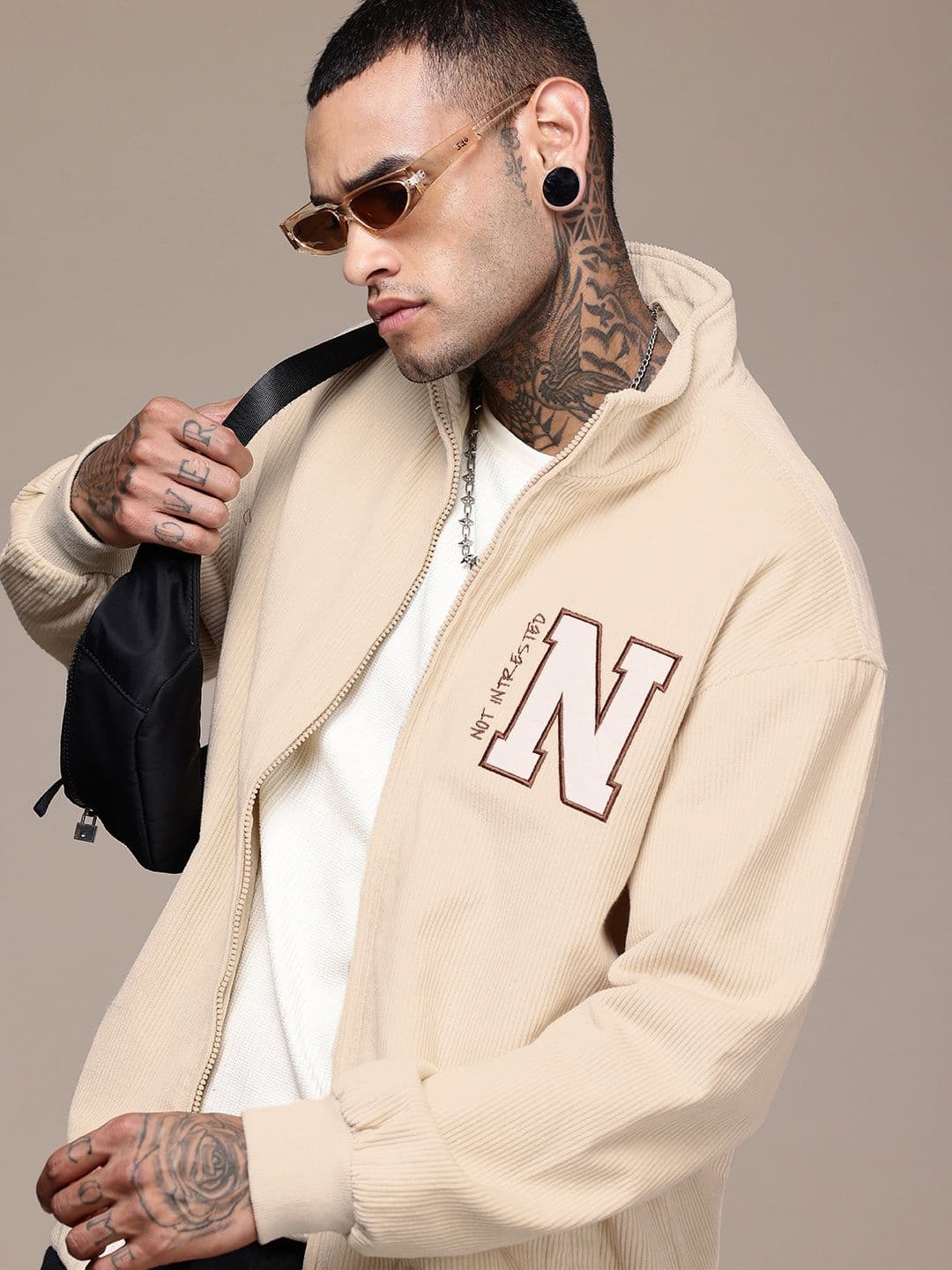 WROGN Pure Cotton Embroidered Detail Corduroy Bomber Jacket - view 1