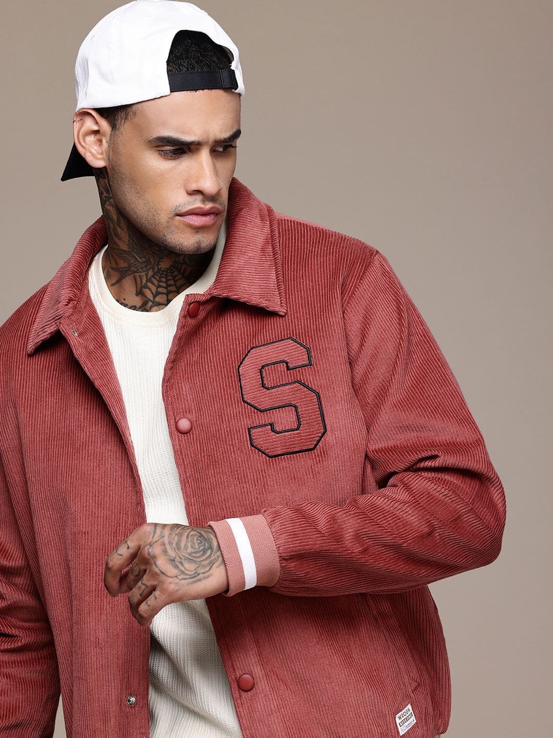 WROGN Cotton Embroidered Detail Corduroy Varsity Jacket - view 1