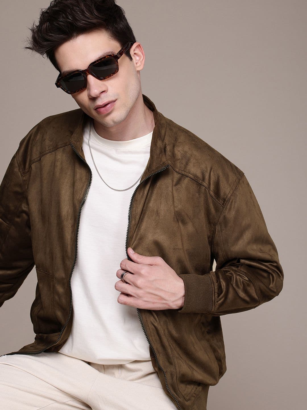 WROGN Relaxed Fit Velvet Finish Bomber Jacket - view 1
