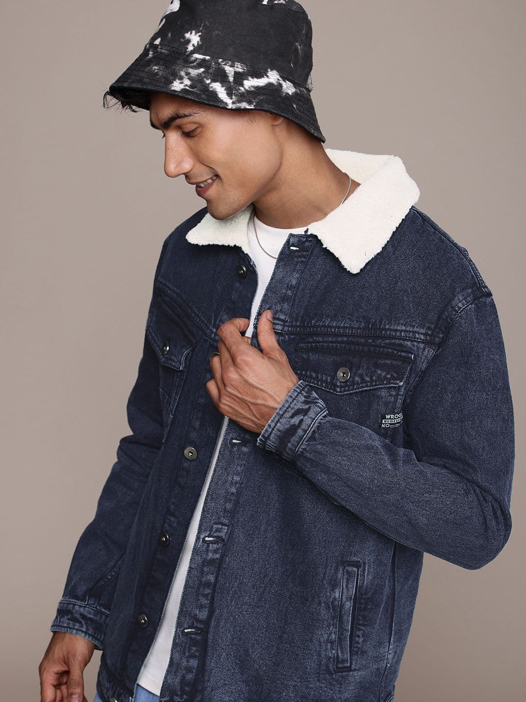 WROGN Cotton Comfort Fit Fuzzy Spread Collar Denim Jacket - view 1