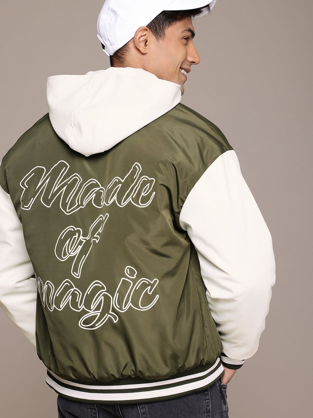 WROGN Embroidered Detail Typography Hooded Padded Relaxed Fit Varsity Jacket - view 1