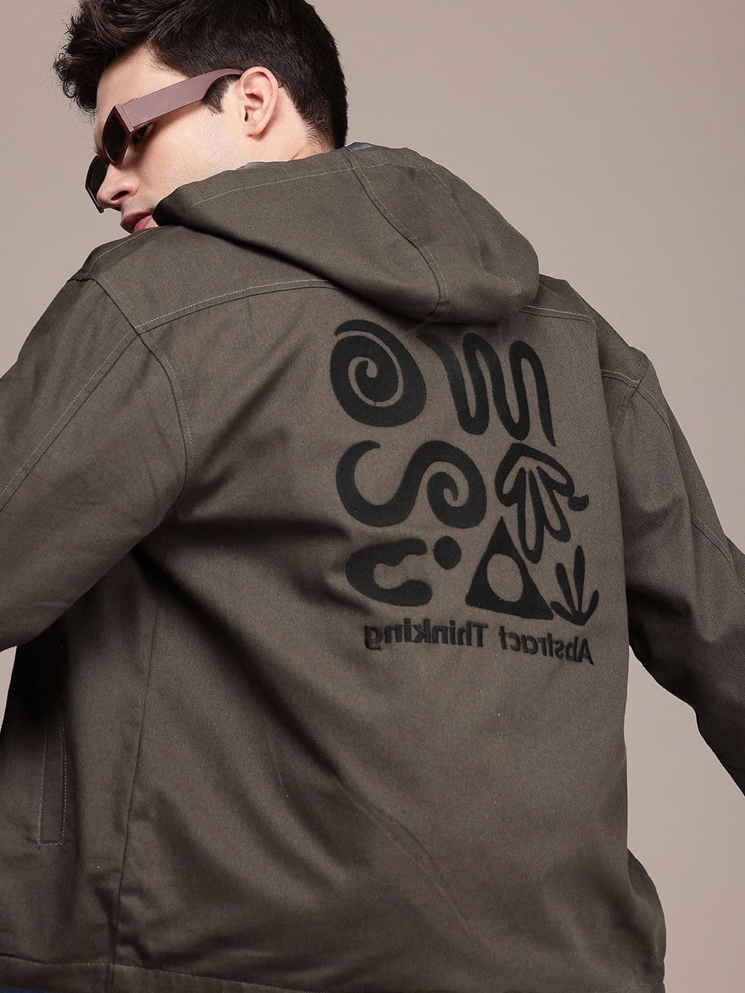 WROGN Typography Embroidered Hooded Oversized Cotton Tailored Jacket - view 1