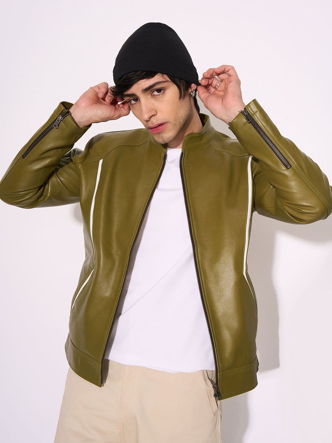KOLORTHERAPI Stand Collar Leather Biker Jacket - view 1