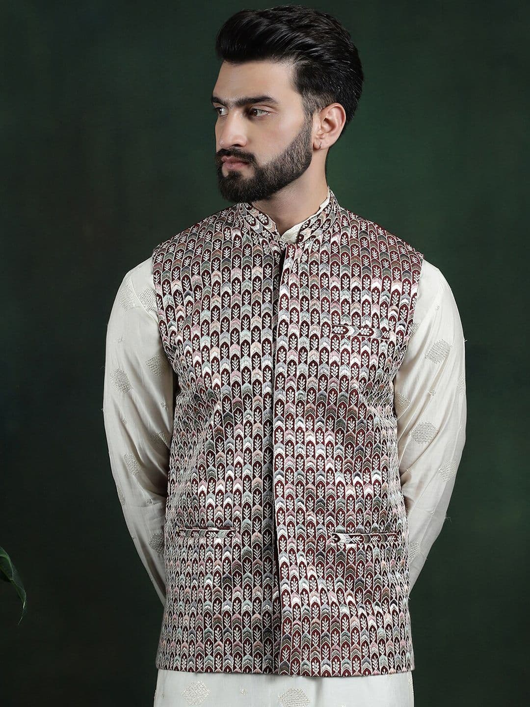 SOJANYA Men Geometric Woven Nehru Jacket - view 1