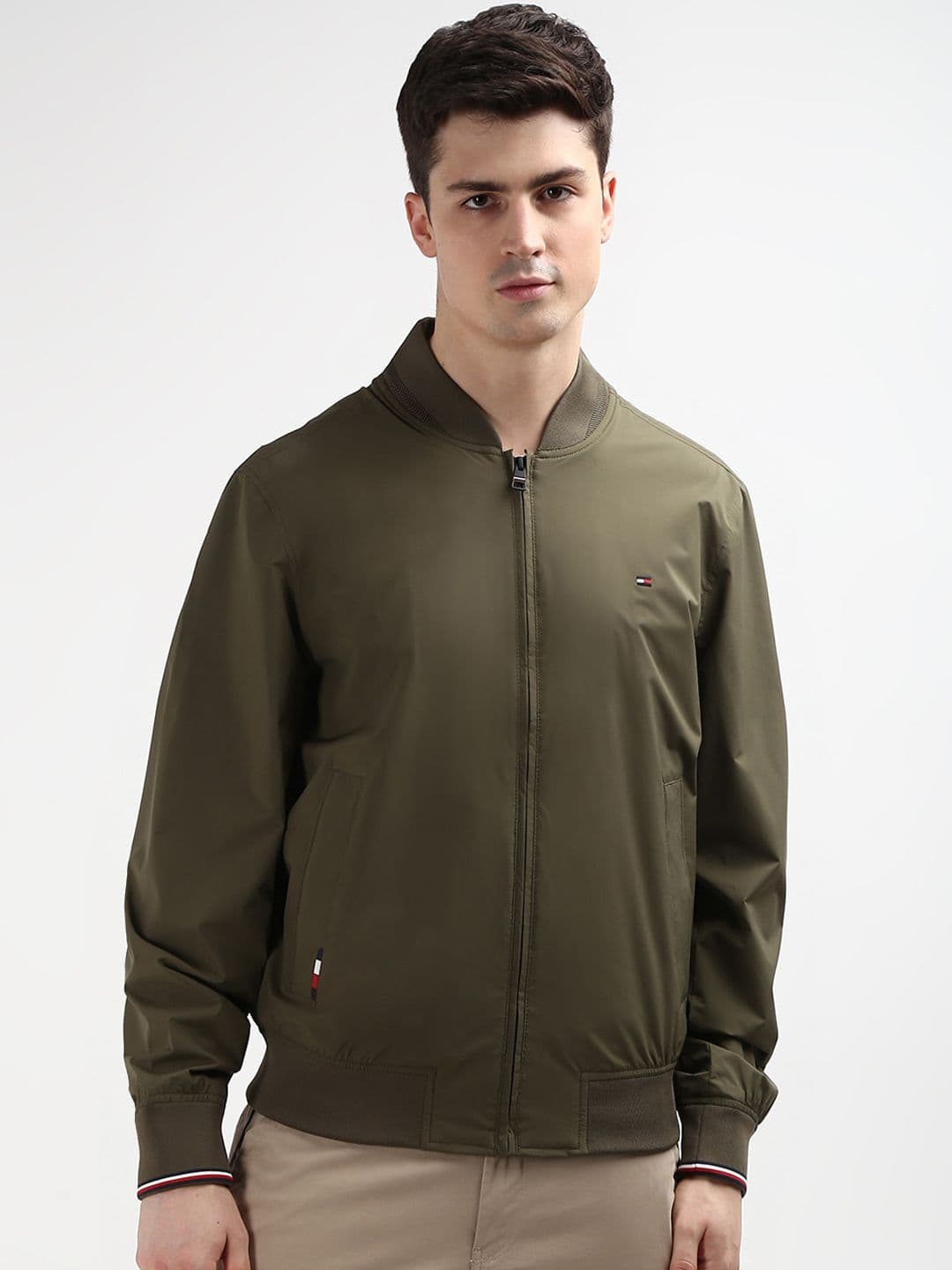 Tommy Hilfiger Men Brown Solid Stand Collar Full Sleeves Open Front Jacket - view 1