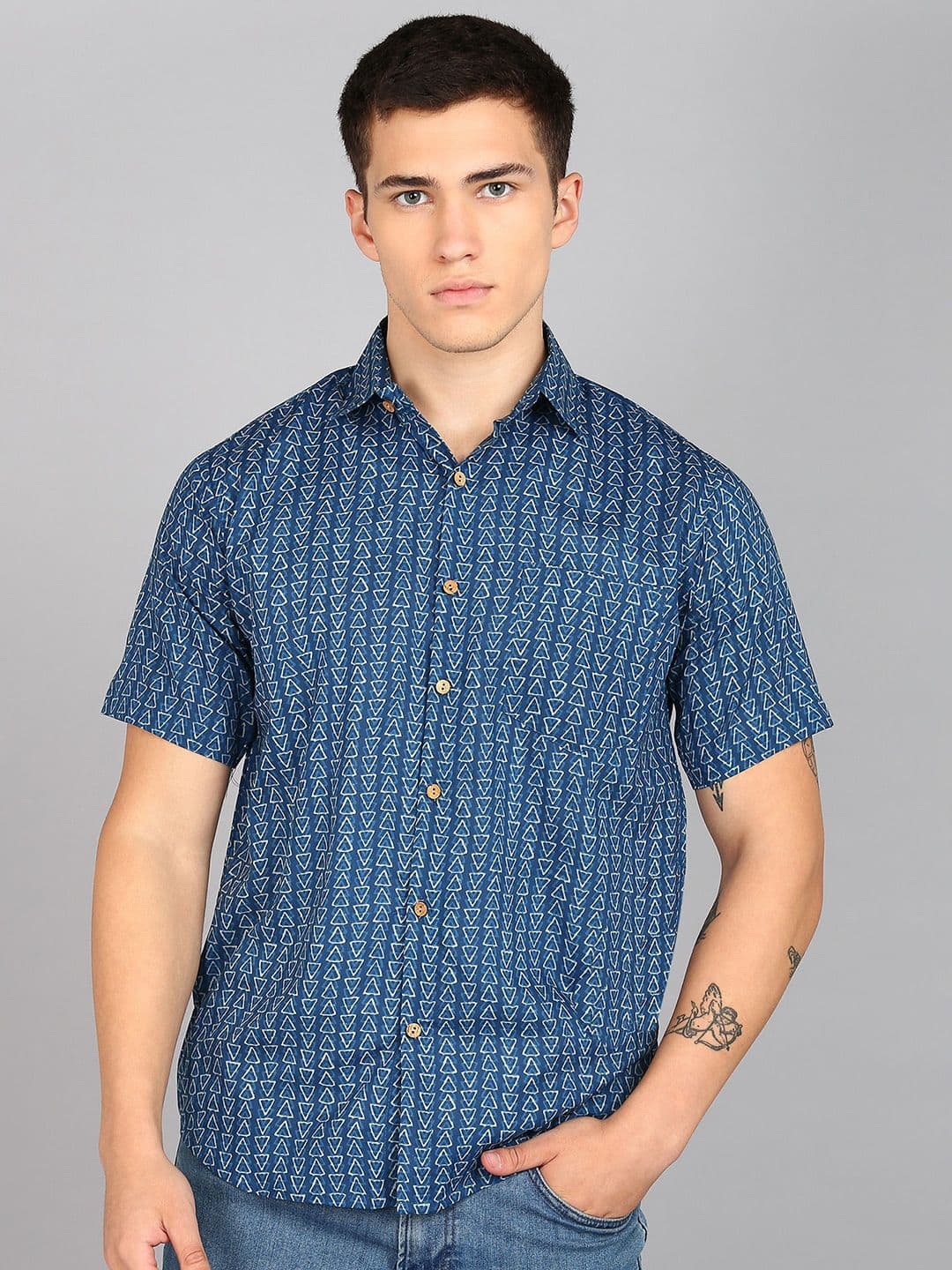 BLOCKS OF INDIA Comfort Geometric Printed Spread Collar Cotton Casual Shirt - view 1