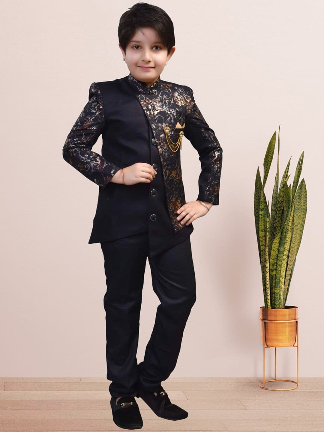 BAESD Boys Ethnic Printed Mandarin Collar Sherwani Set Color Blue Size 2-3 Years