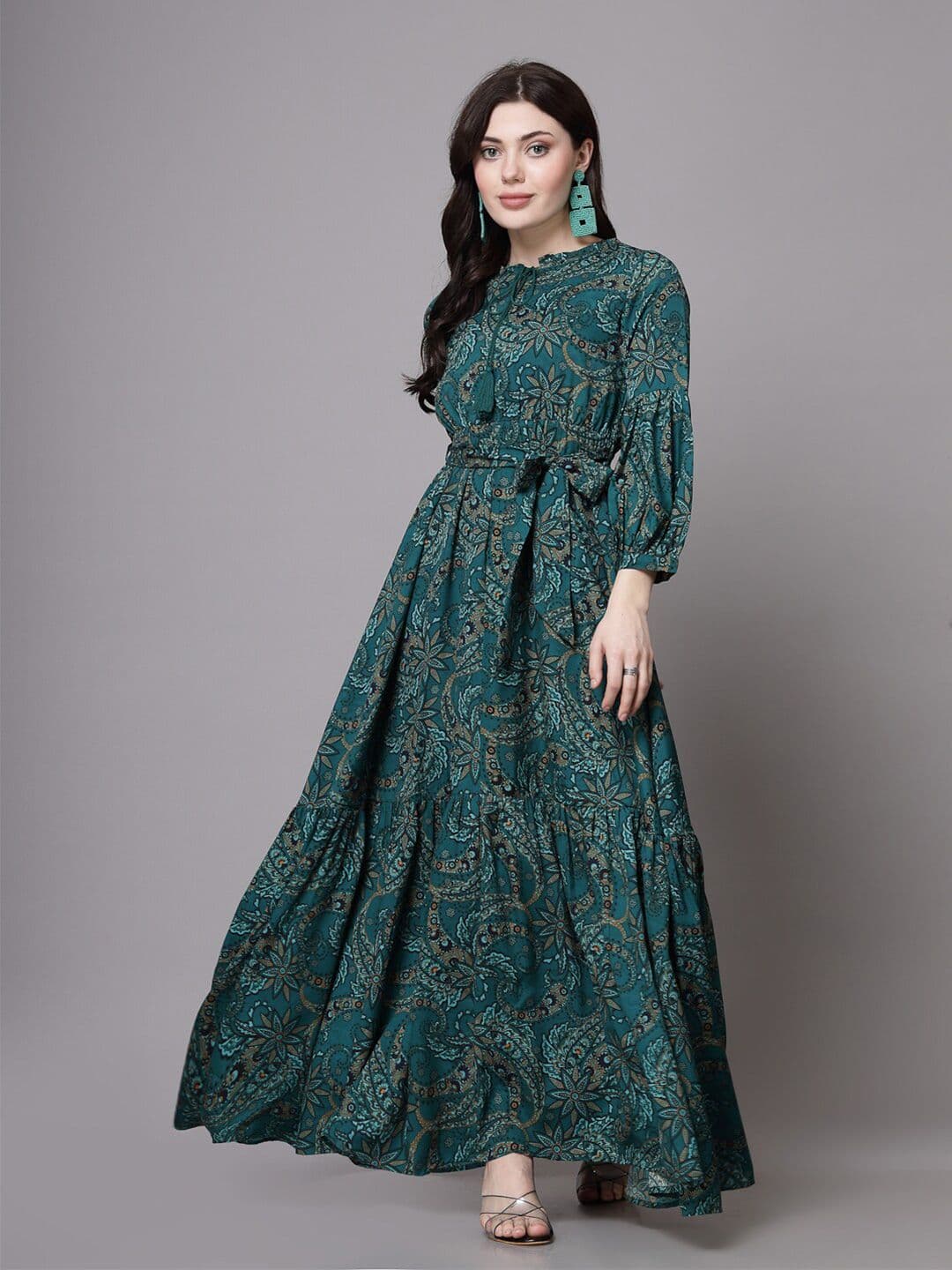 aayu Floral Printed Mandarin Collar Cuffed Sleeves Maxi Dress - view 1